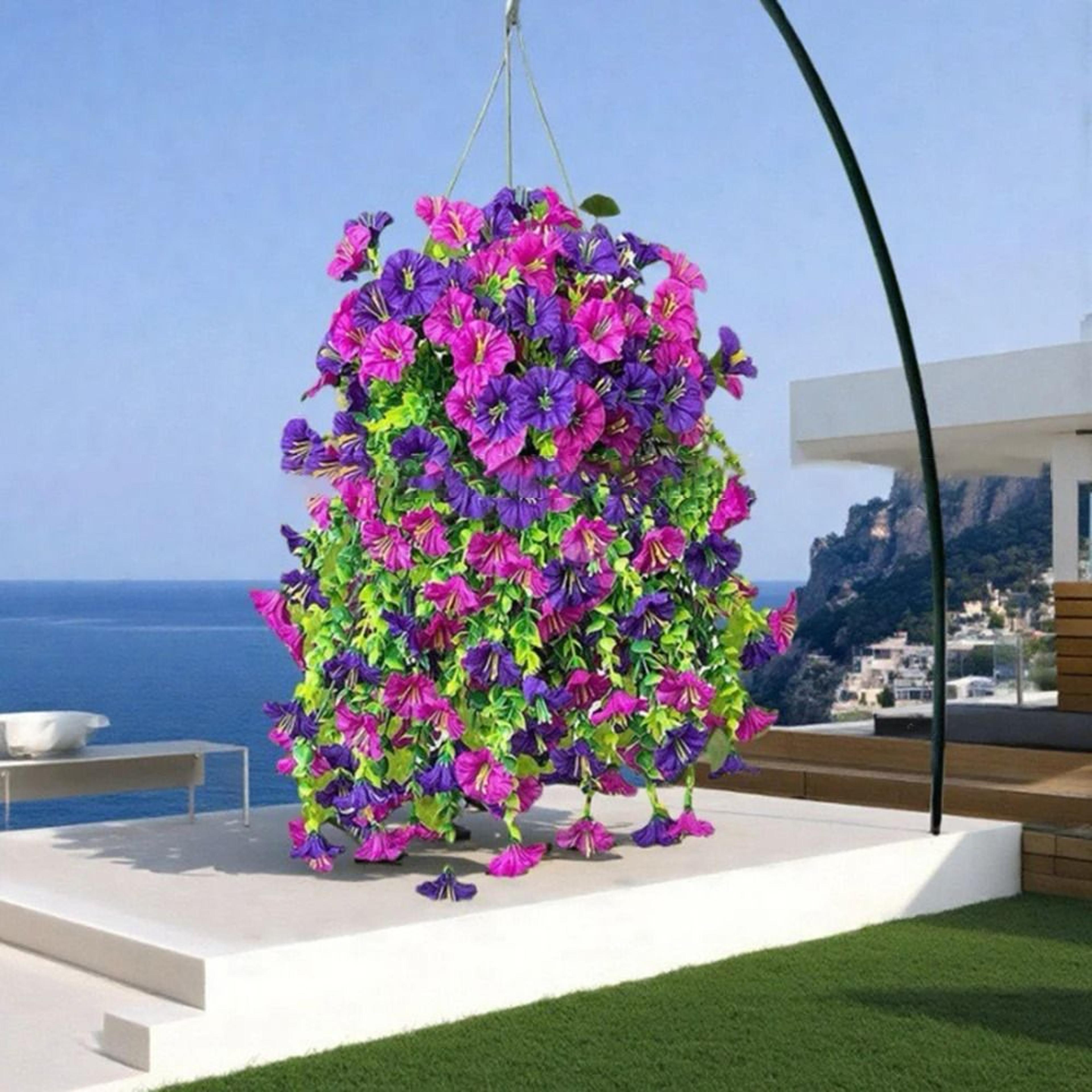 Artificial Eucalyptus Morning Glory Flower Vine Silk Hanging Flowers For Outdoor Courtyard And Wedd 3