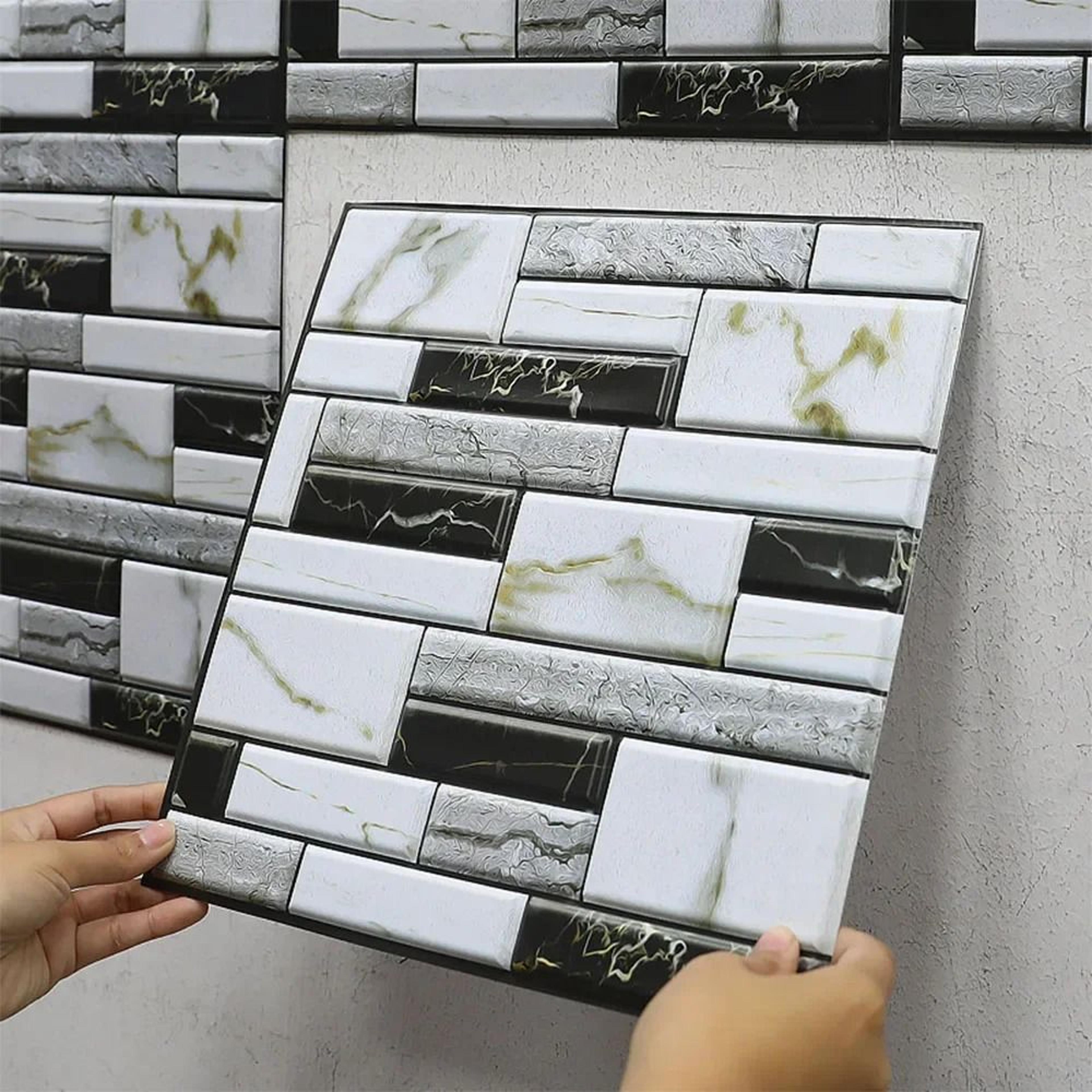 10 Pack 3D Self Adhesive Tile Wall Stickers Waterproof PVC Wallpaper For Kitchen And Bathroom 0