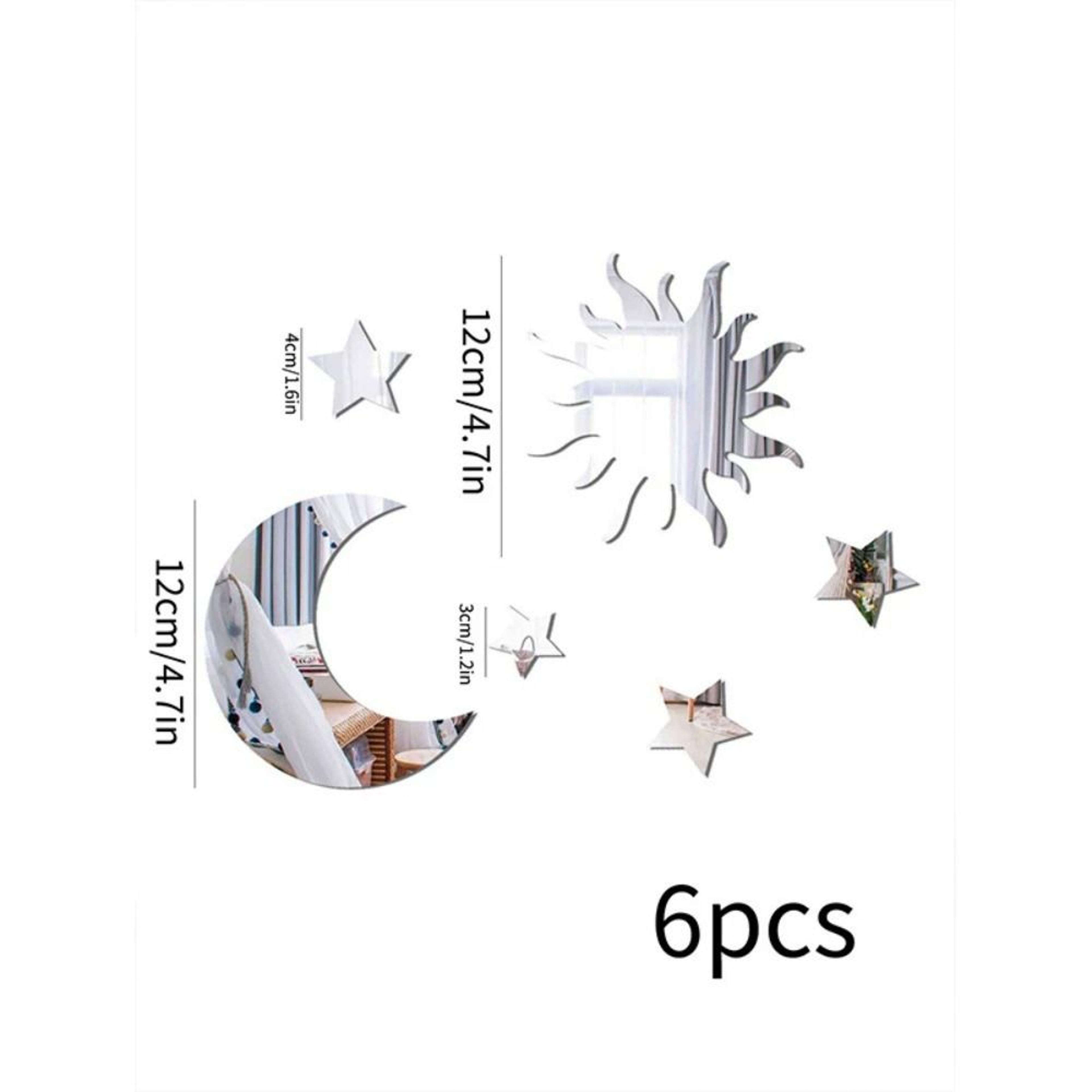 Star And Moon Acrylic Mirror Wall Stickers 6 Piece Self Adhesive Removable DIY Bedroom Decor Set 3