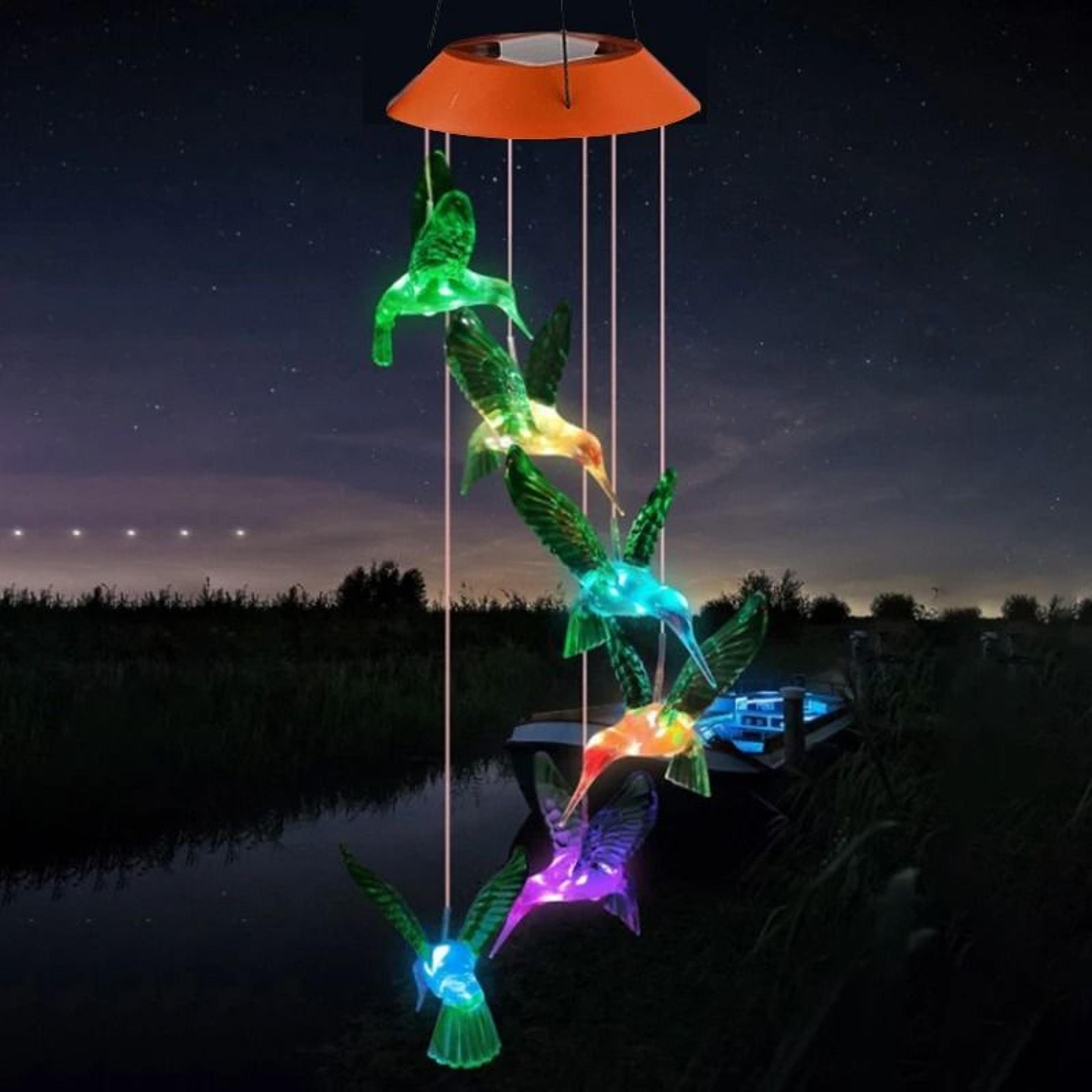 Solar Powered Hummingbird Wind Chime Light Outdoor Hanging Garden Lamp For Patio Courtyard And Balc 0