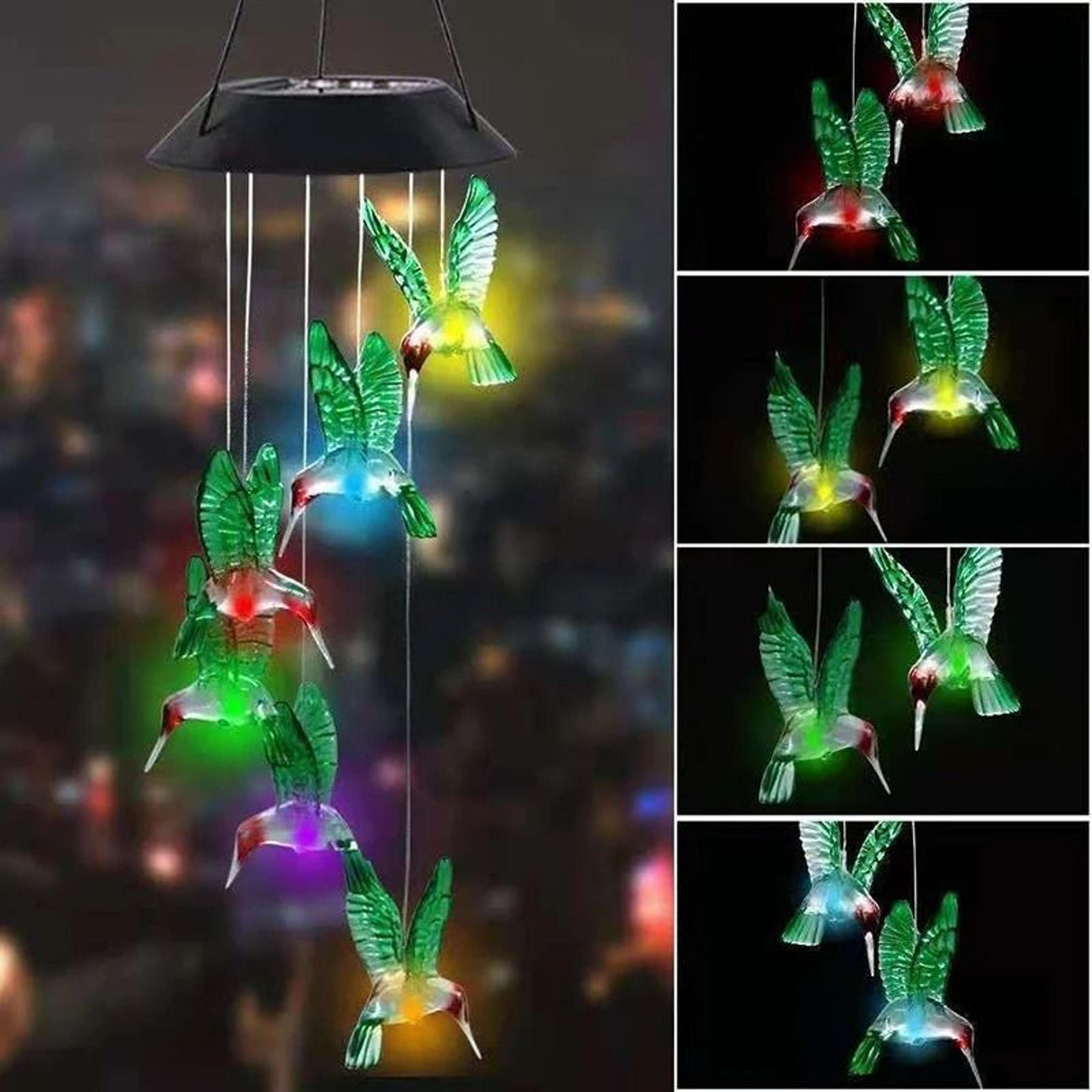 Solar Powered Hummingbird Wind Chime Light Outdoor Hanging Garden Lamp For Patio Courtyard And Balc 5