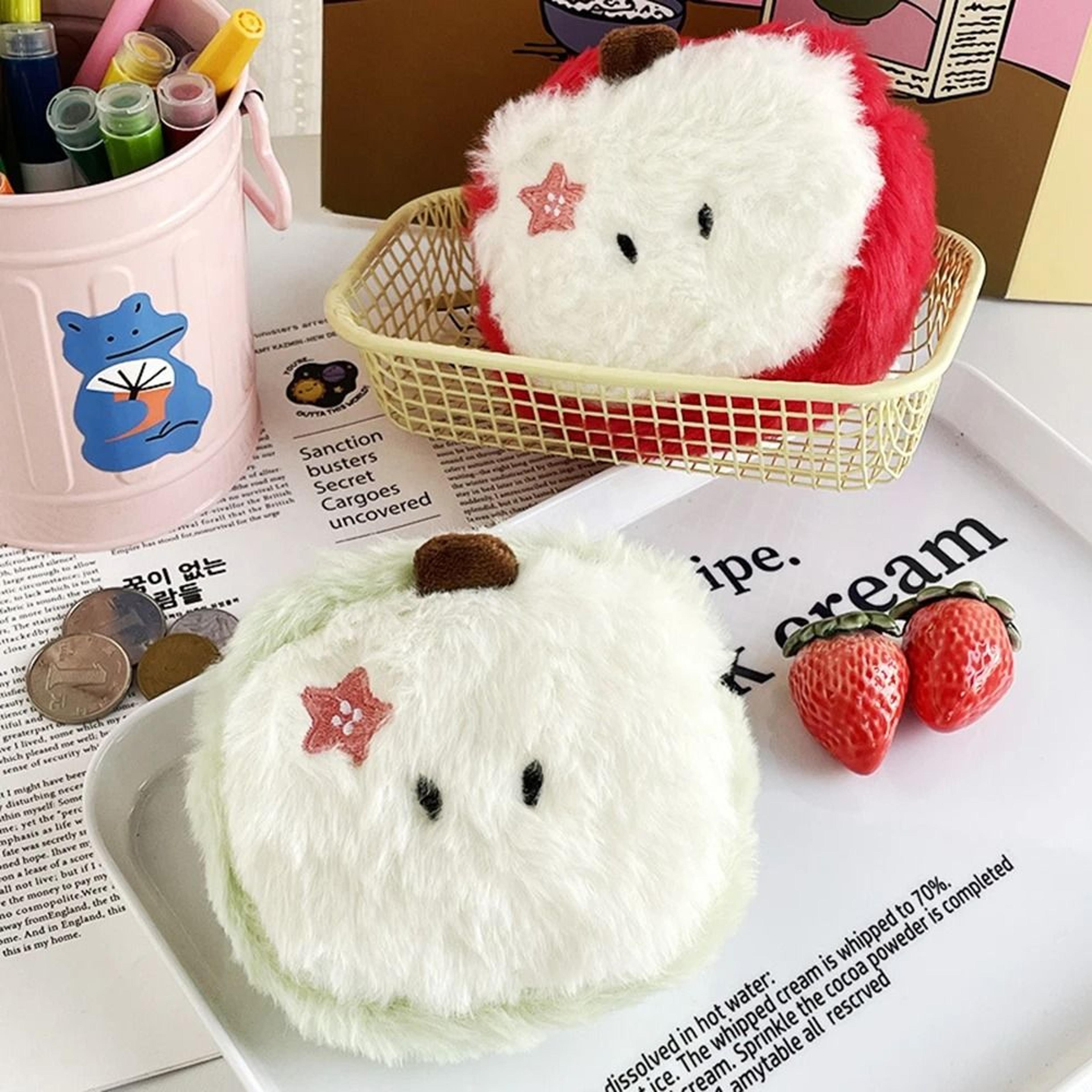 Plush Heart Fruit Coin Purse Mini Change And Earphone Storage Pouch Cute Travel Organizer 1