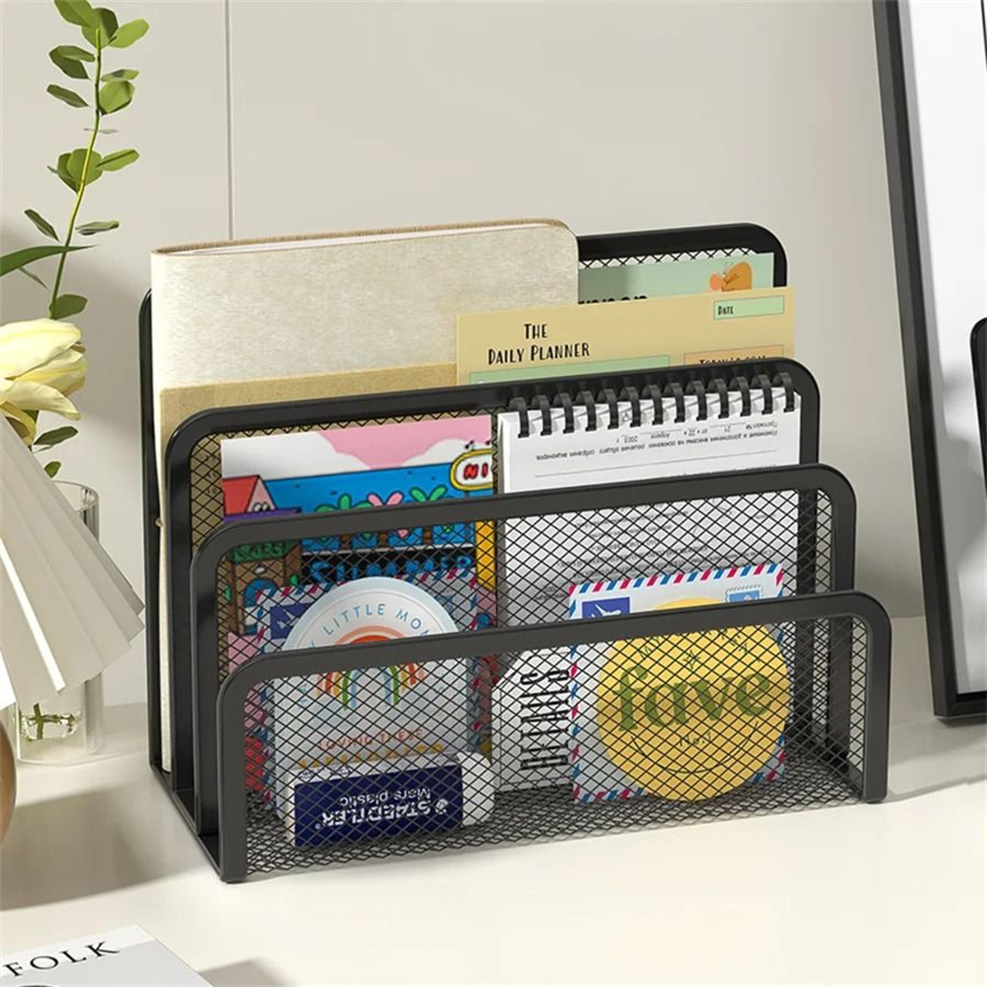 3 Tier Metal Mesh Desk Organizer Tray Black Document And Magazine File Holder Rack 0