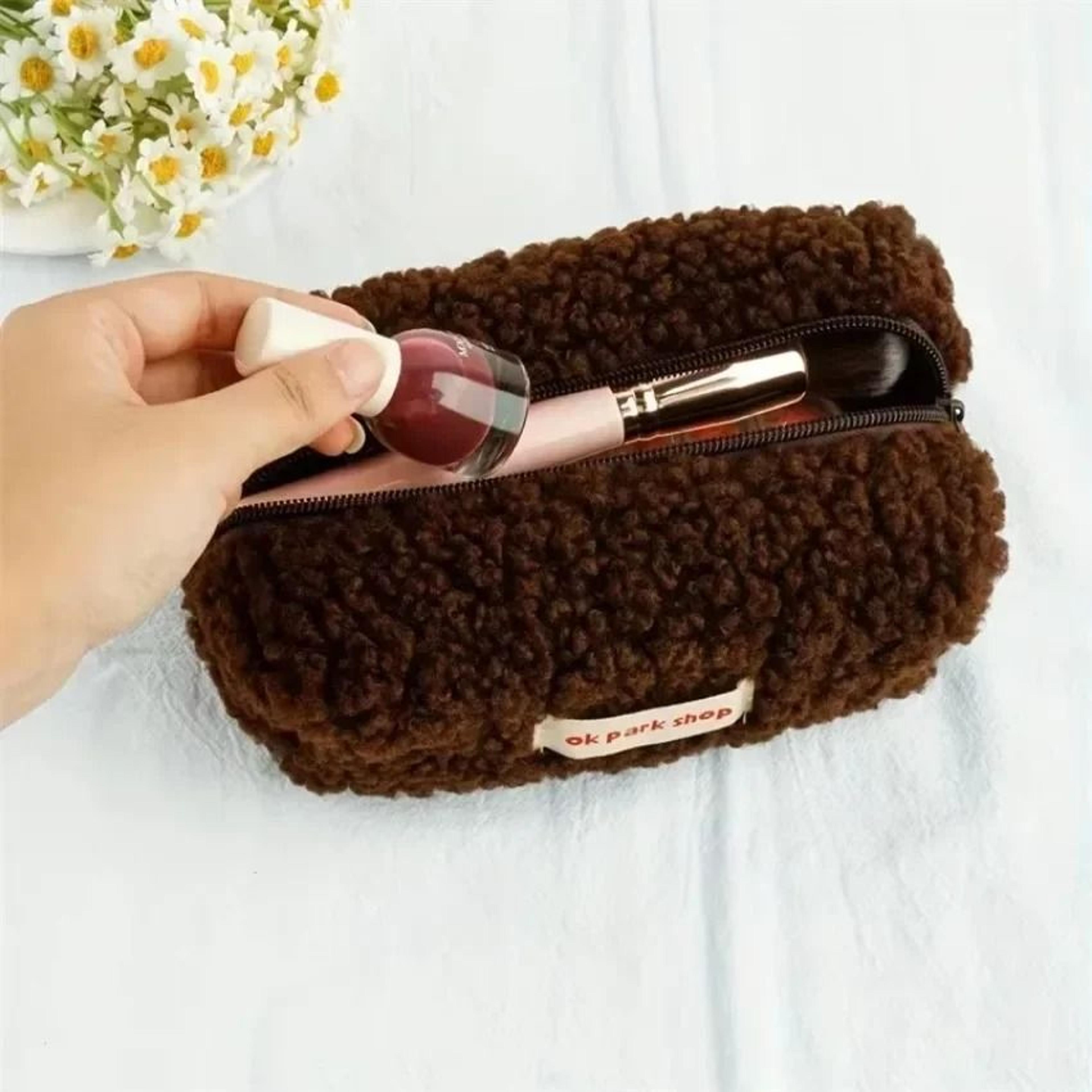 Plush Cosmetic Bag With Zipper Large Capacity Makeup And Travel Storage Pouch 0