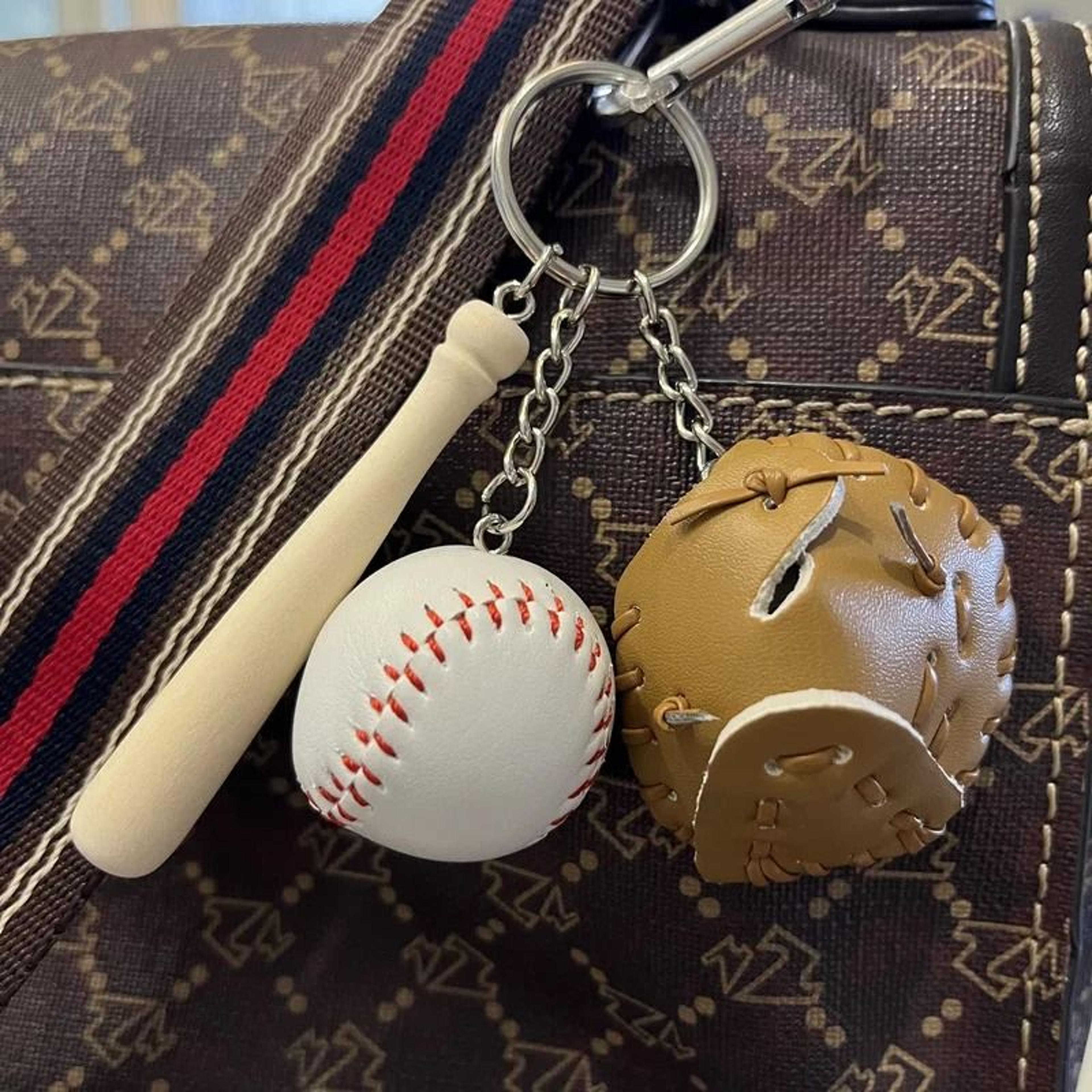 Mini Baseball Keychain Set With Bat Glove And Ball PU Leather Sports Keyring Gift 3