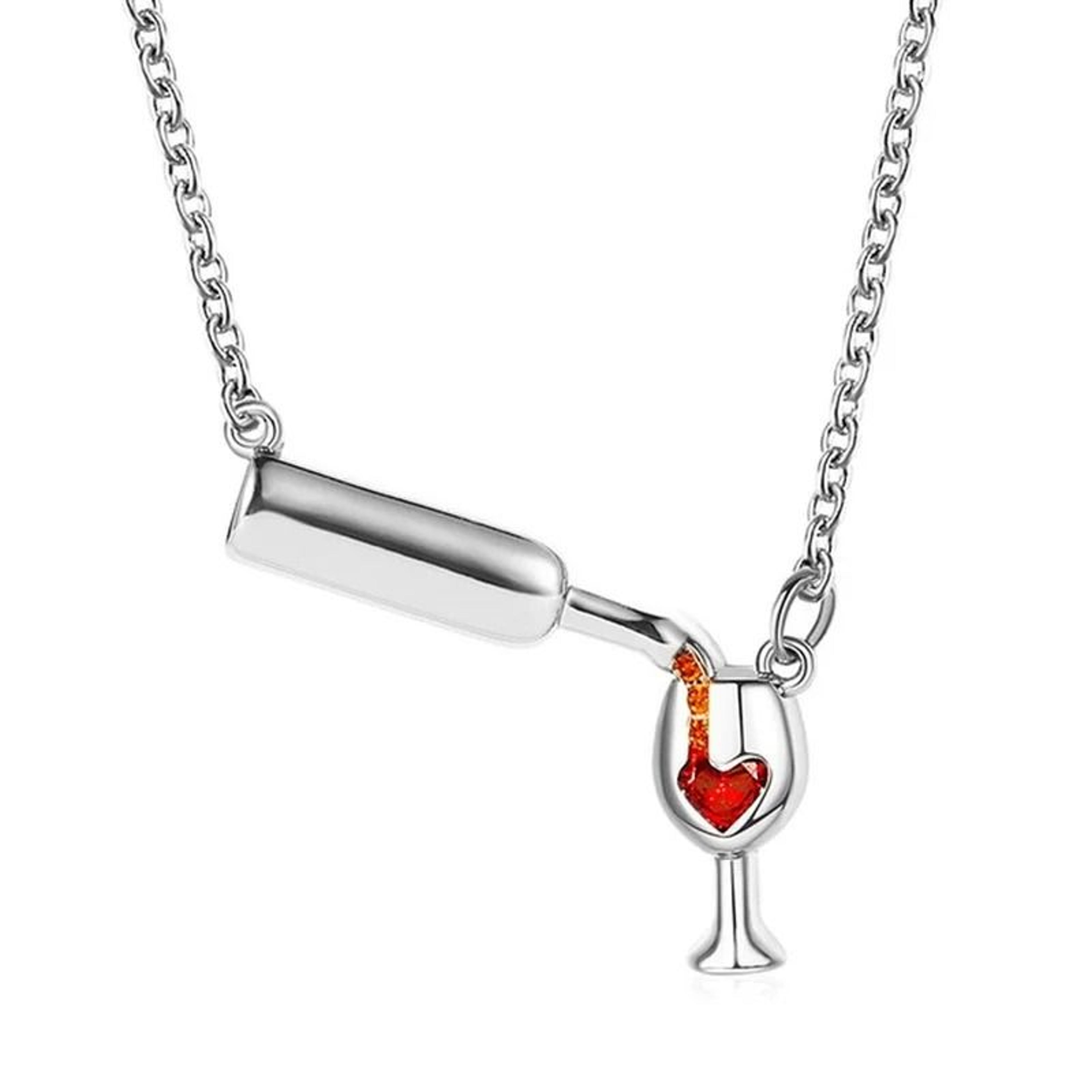 Crystal Red Heart Pendant Necklace Rhinestone Wine Bottle Charm Clavicle Chain For Wome 9