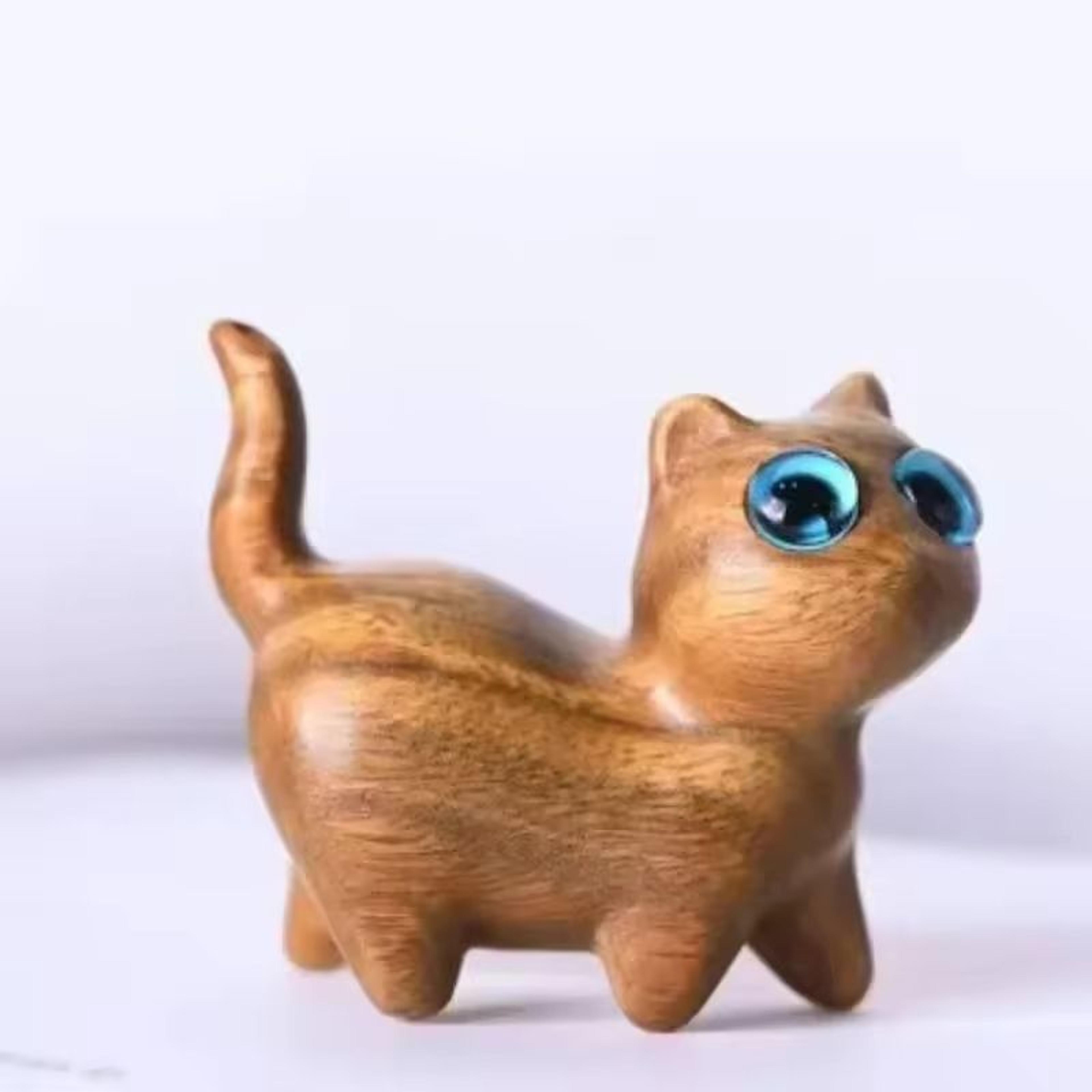 Handmade Sandalwood Kawaii Cat Miniature Figurine 4