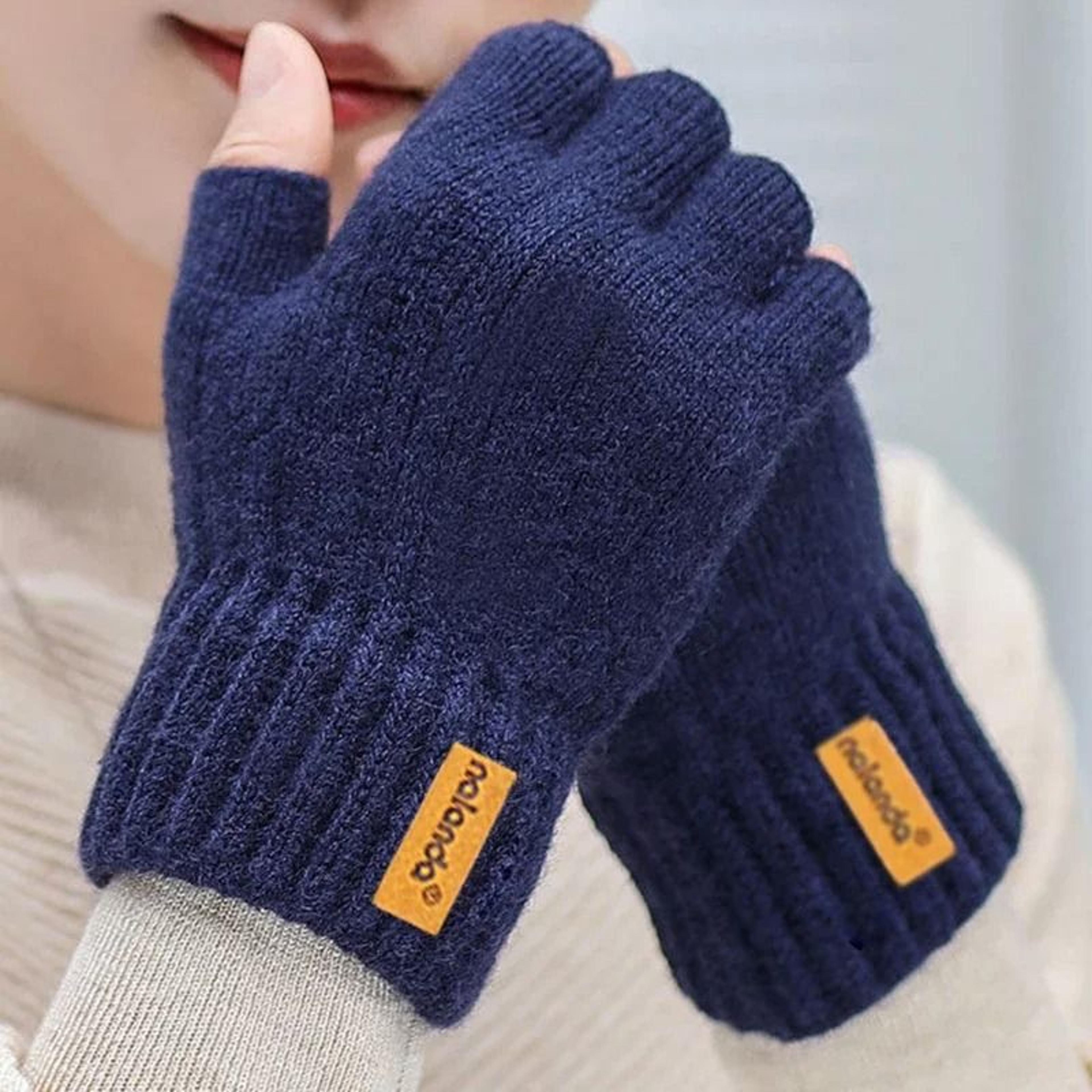 Winter Autumn Knitted Fingerless Gloves With Warm Plush Lining For Men And Women 2