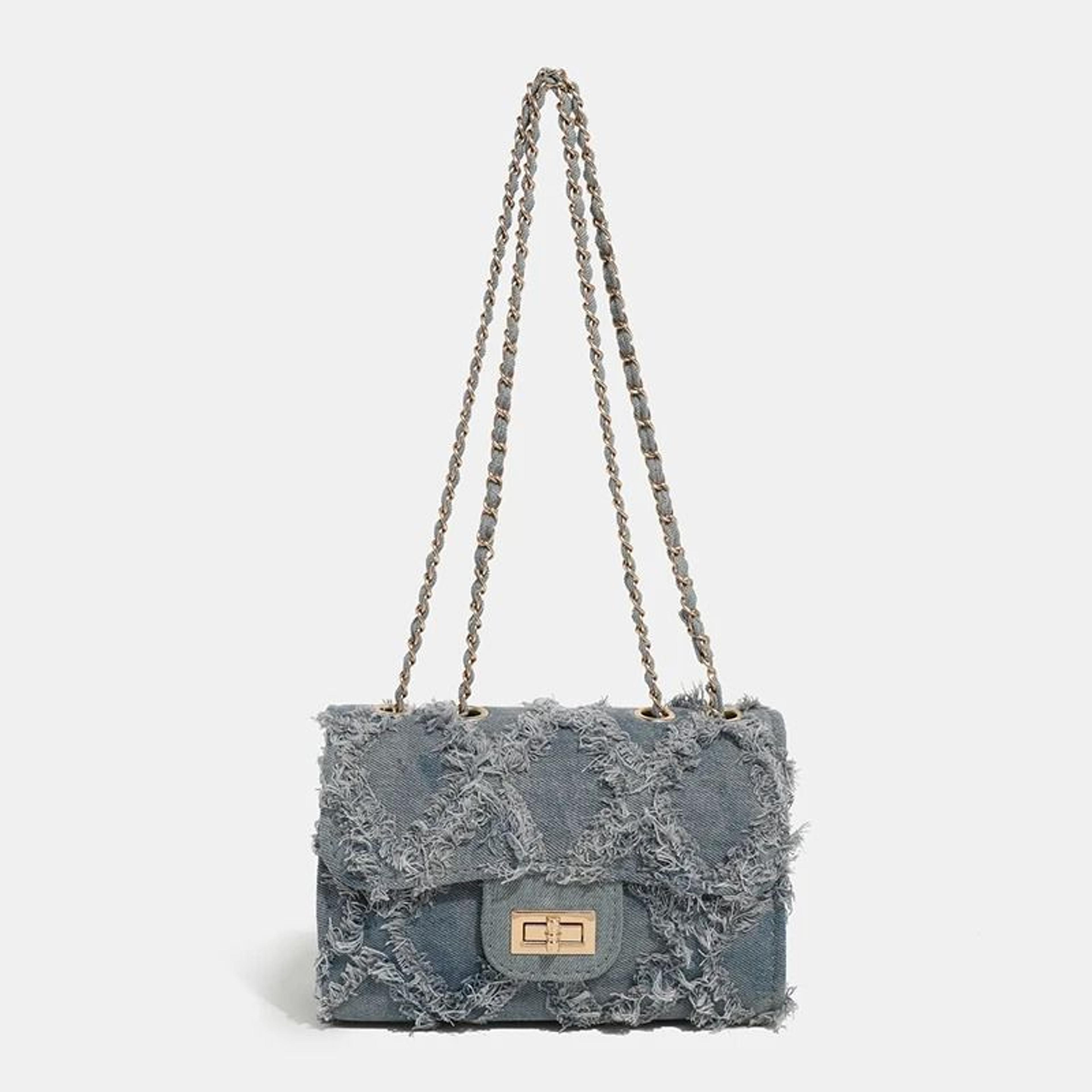 Trendy Shredded Denim Diamond Crossbody Chain Bag 4