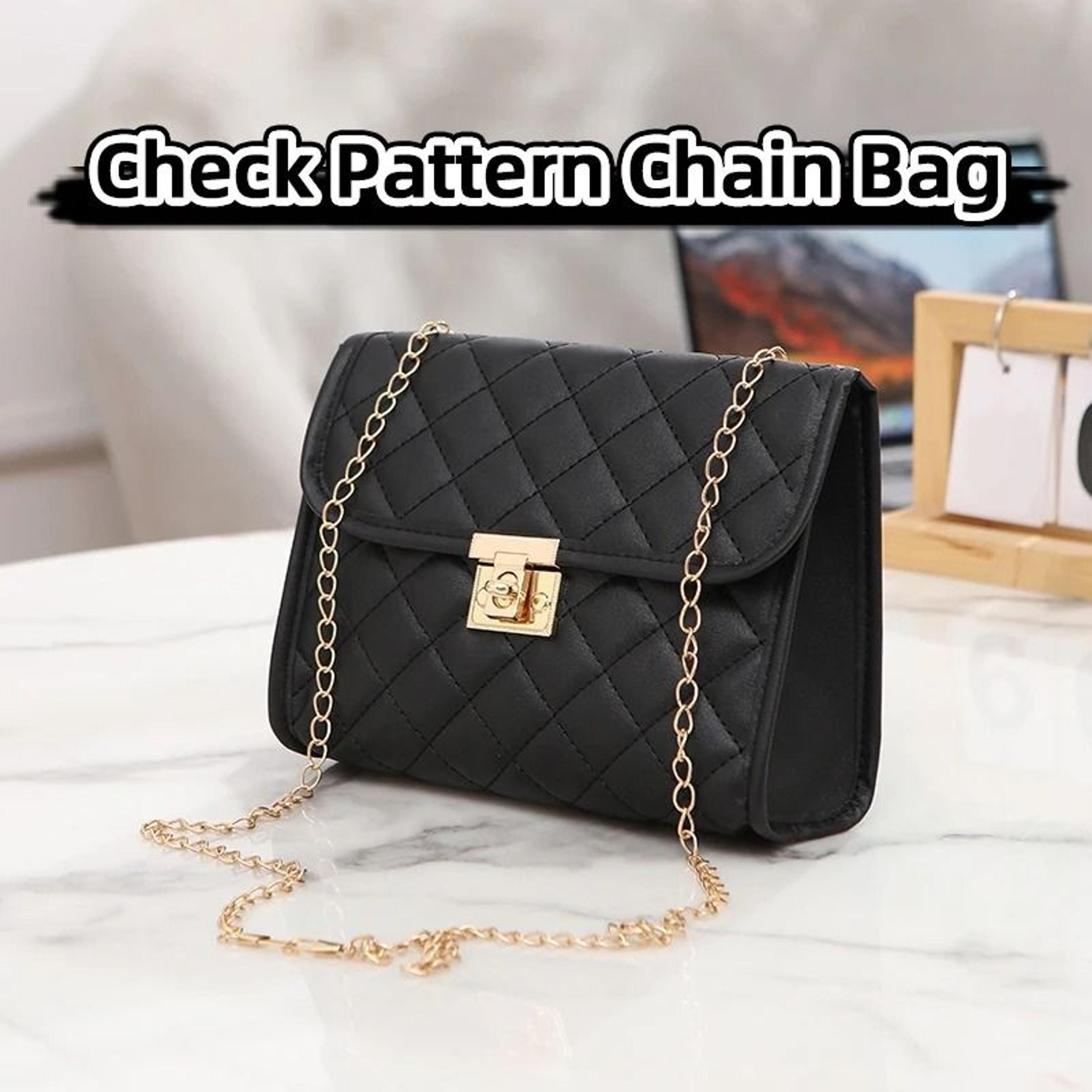 Embroidered Checkered Crossbody Chain Bag 0