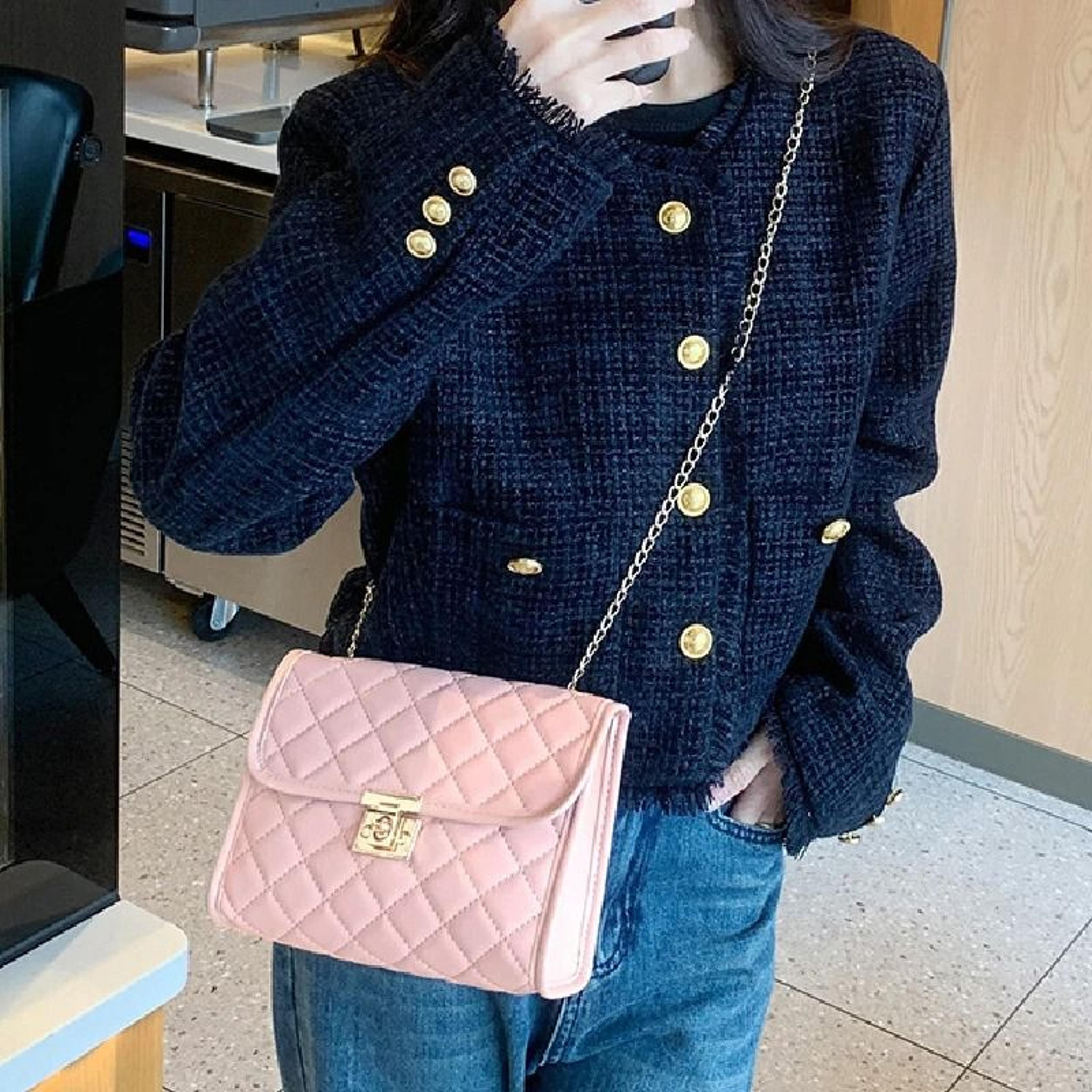 Embroidered Checkered Crossbody Chain Bag 2