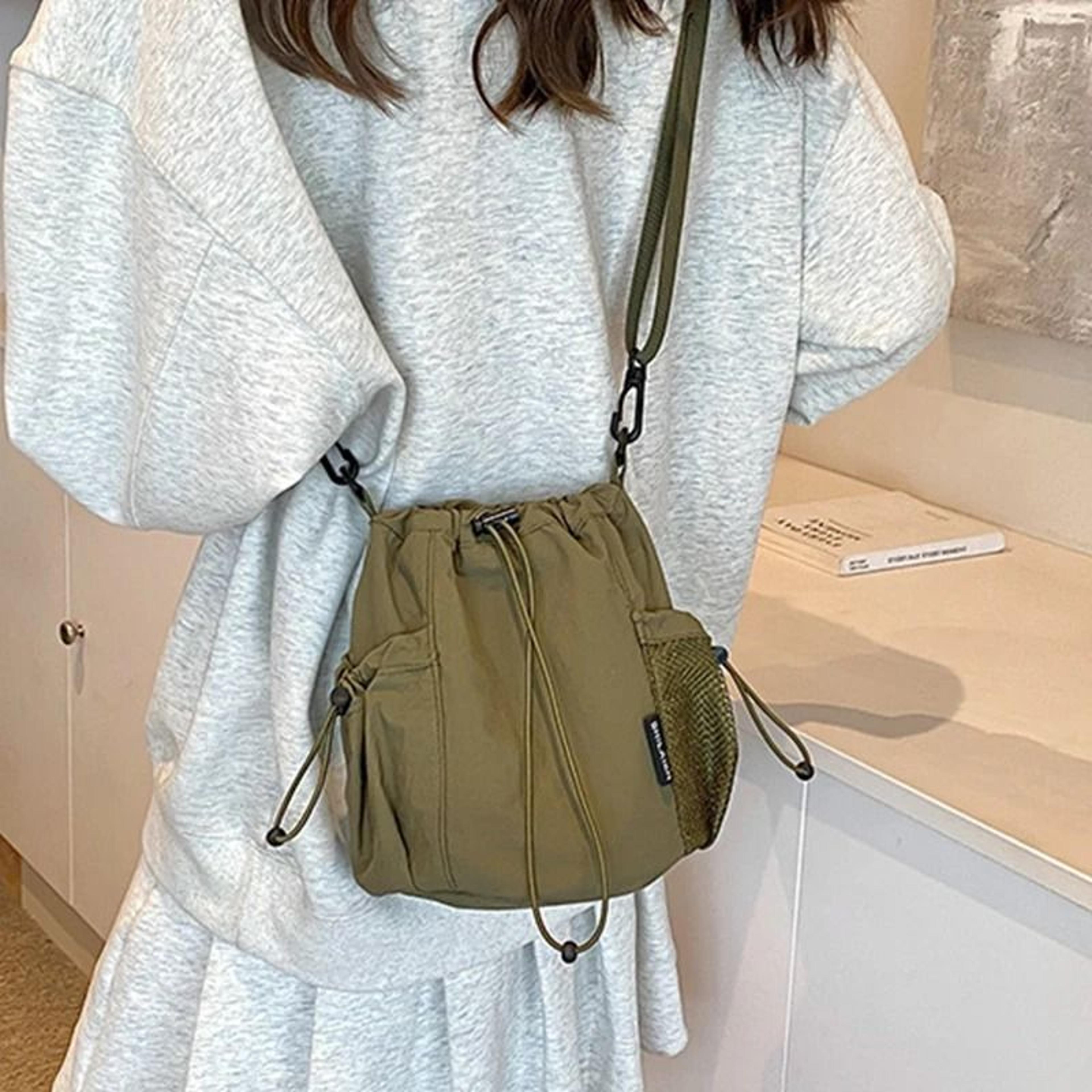 Simple And Lightweight Nylon Drawstring Crossbody Bag 1