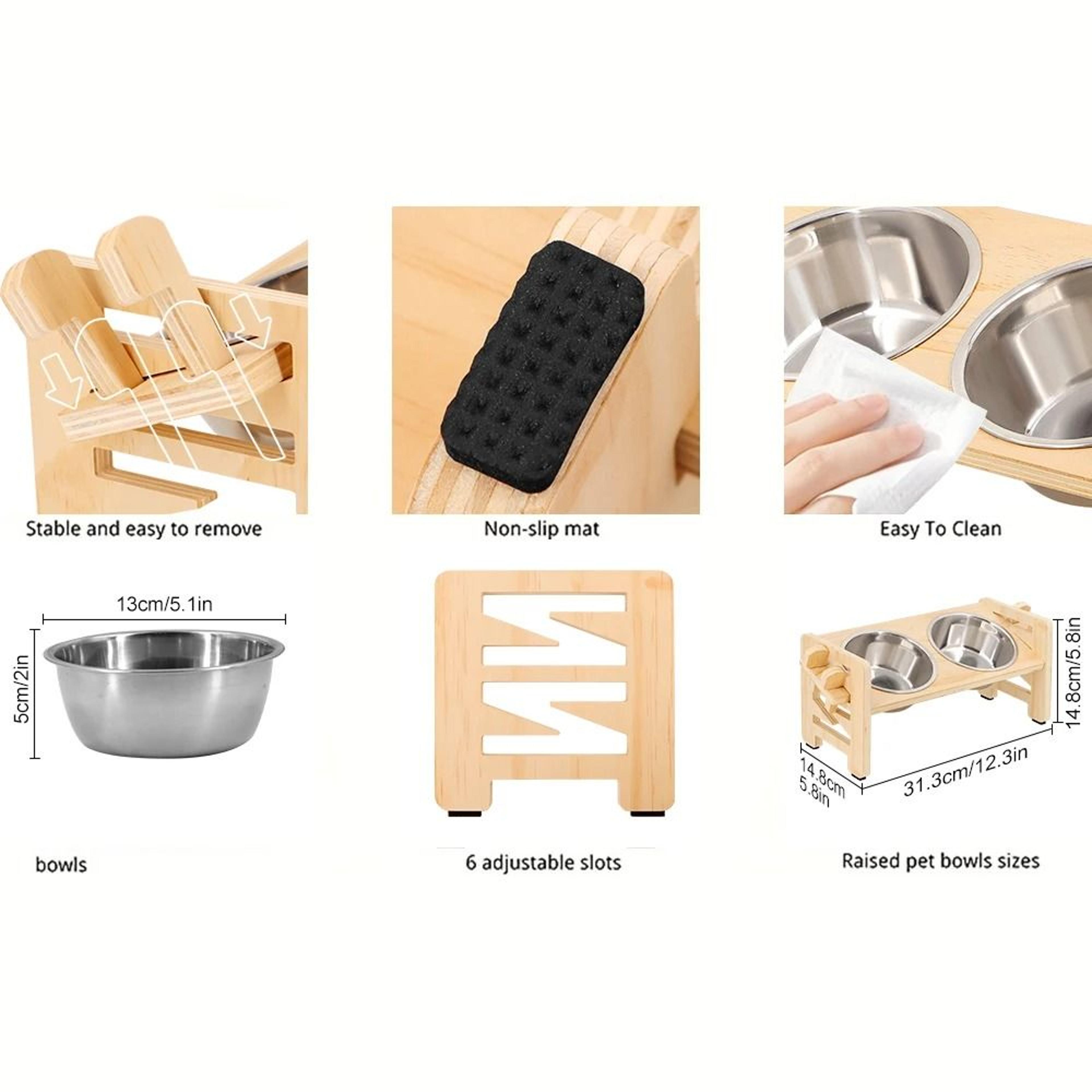 Professional Adjustable Wooden Raised Pet Feeding Station 5