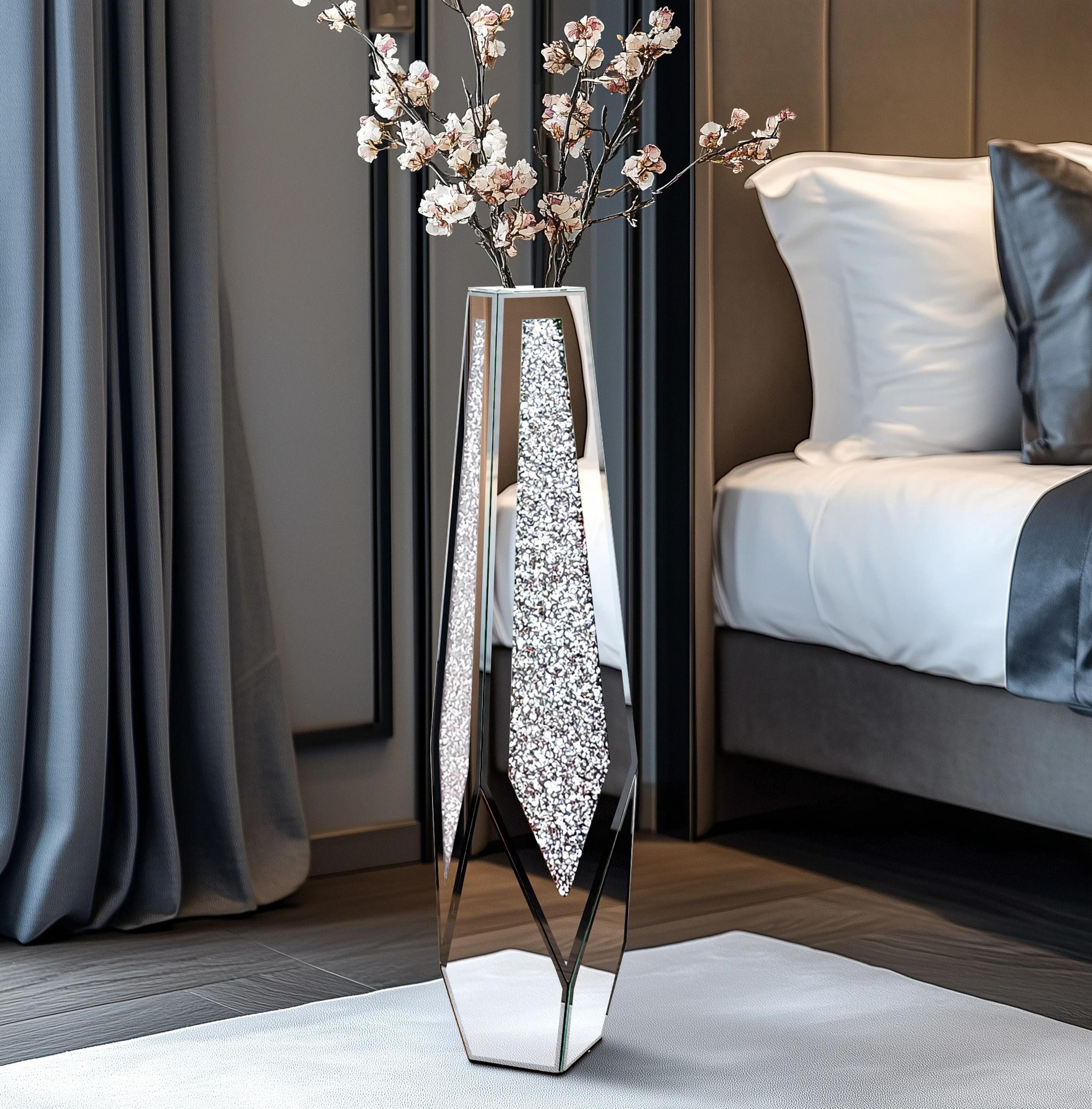 modern crushed diamond tall floor mirror vase