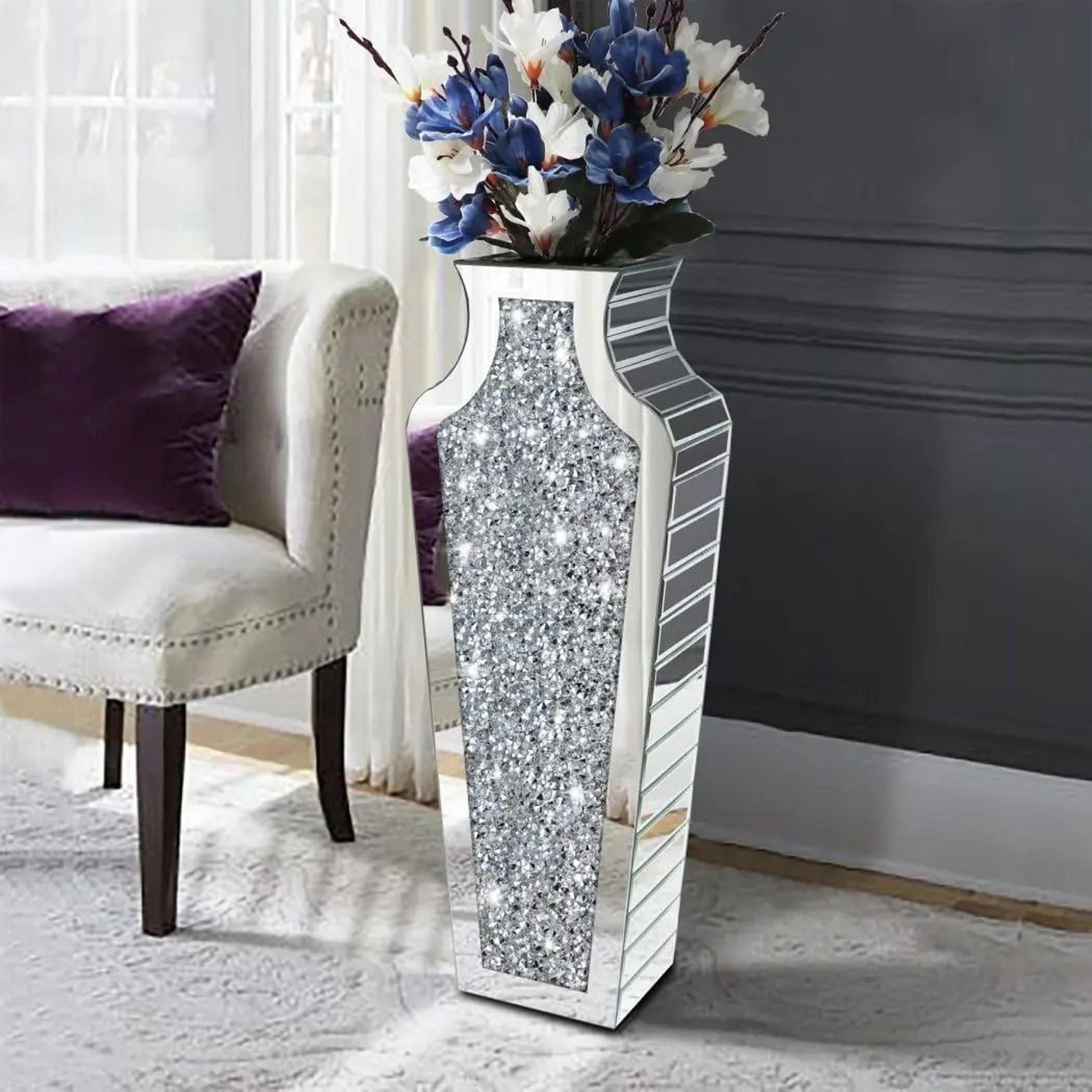 Contemporary Crushed Diamond Mirrored Floor Vase Collection 0