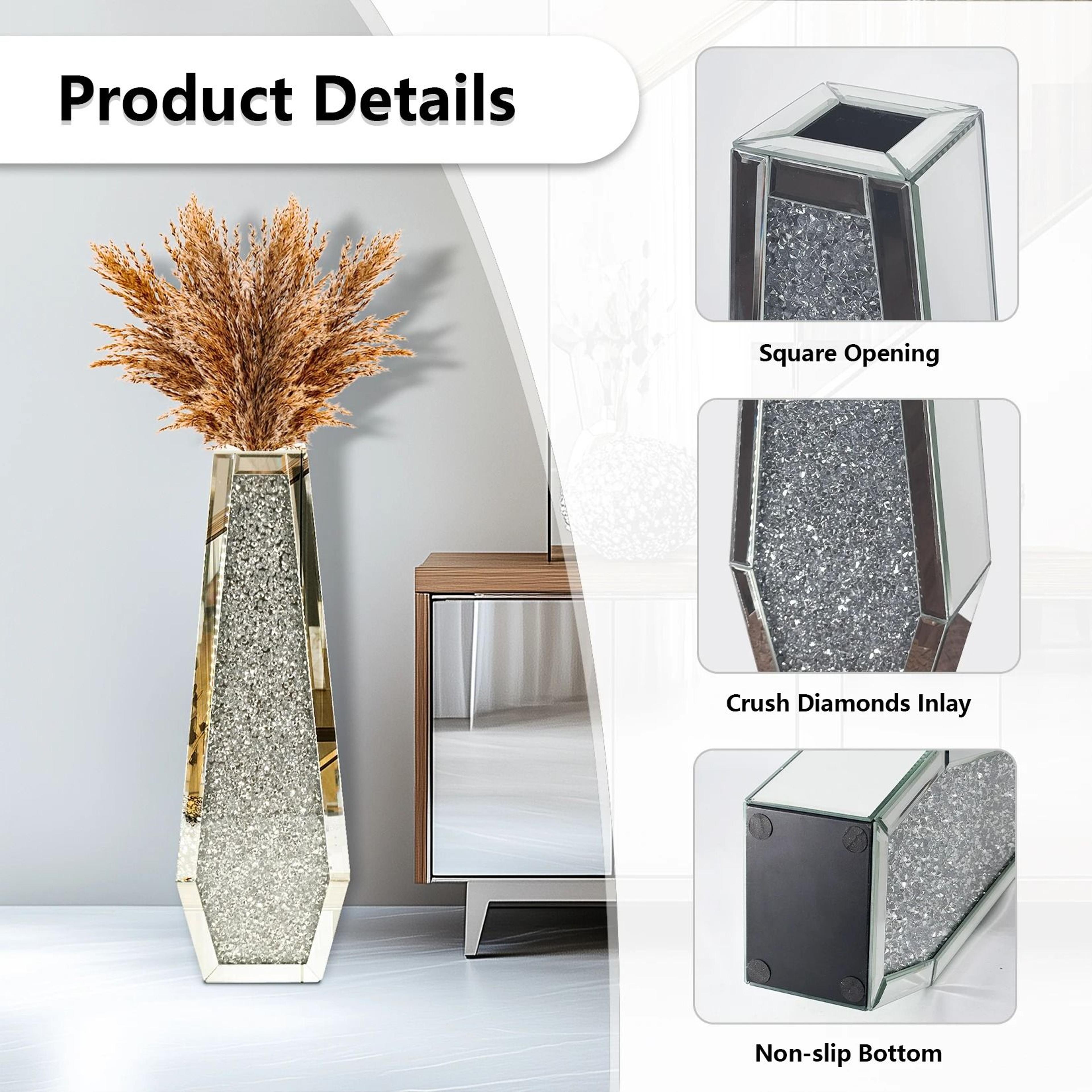 Contemporary Crushed Diamond Mirrored Floor Vase Collection 6