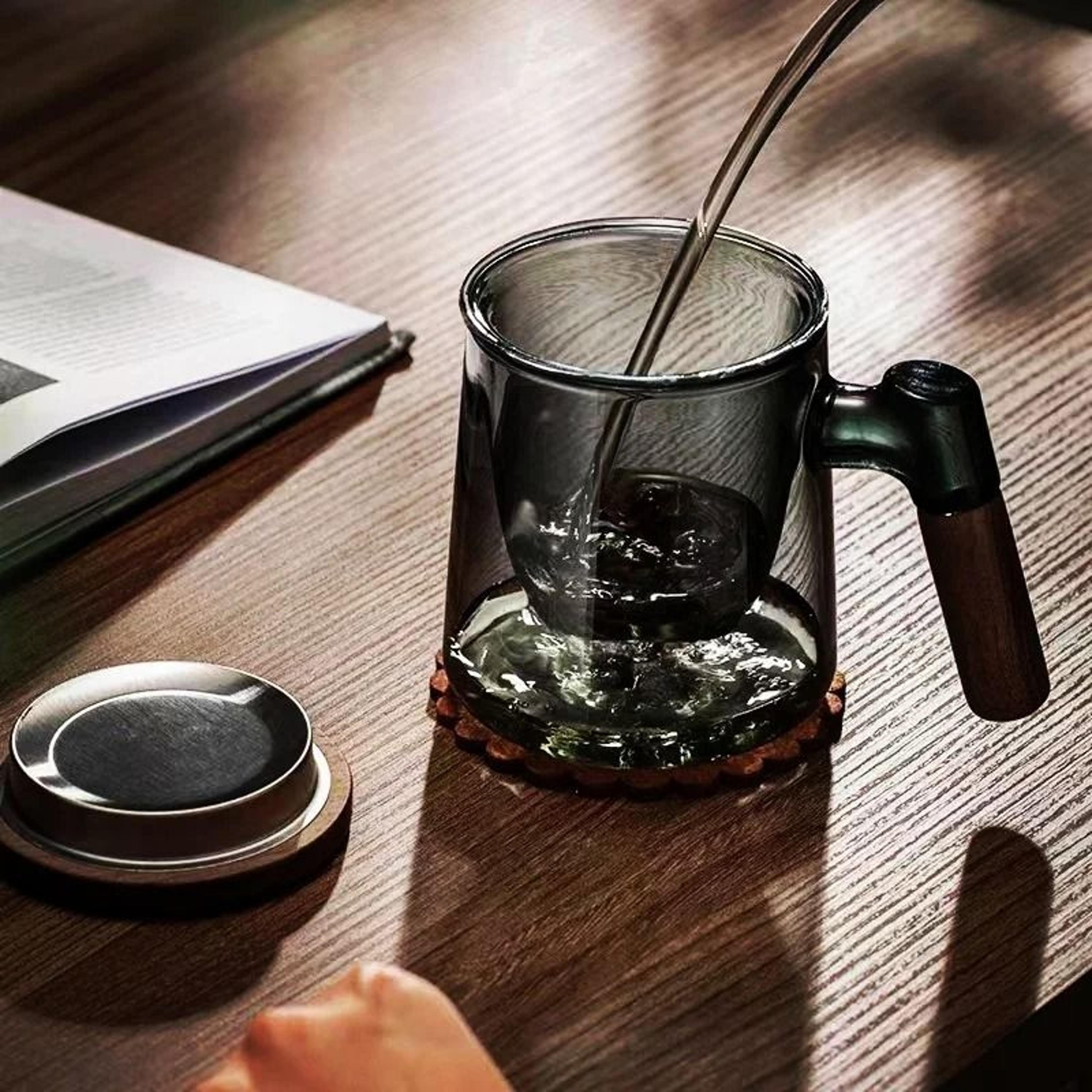 400ml Walnut Wooden Handle Glass Infuser Mug 4