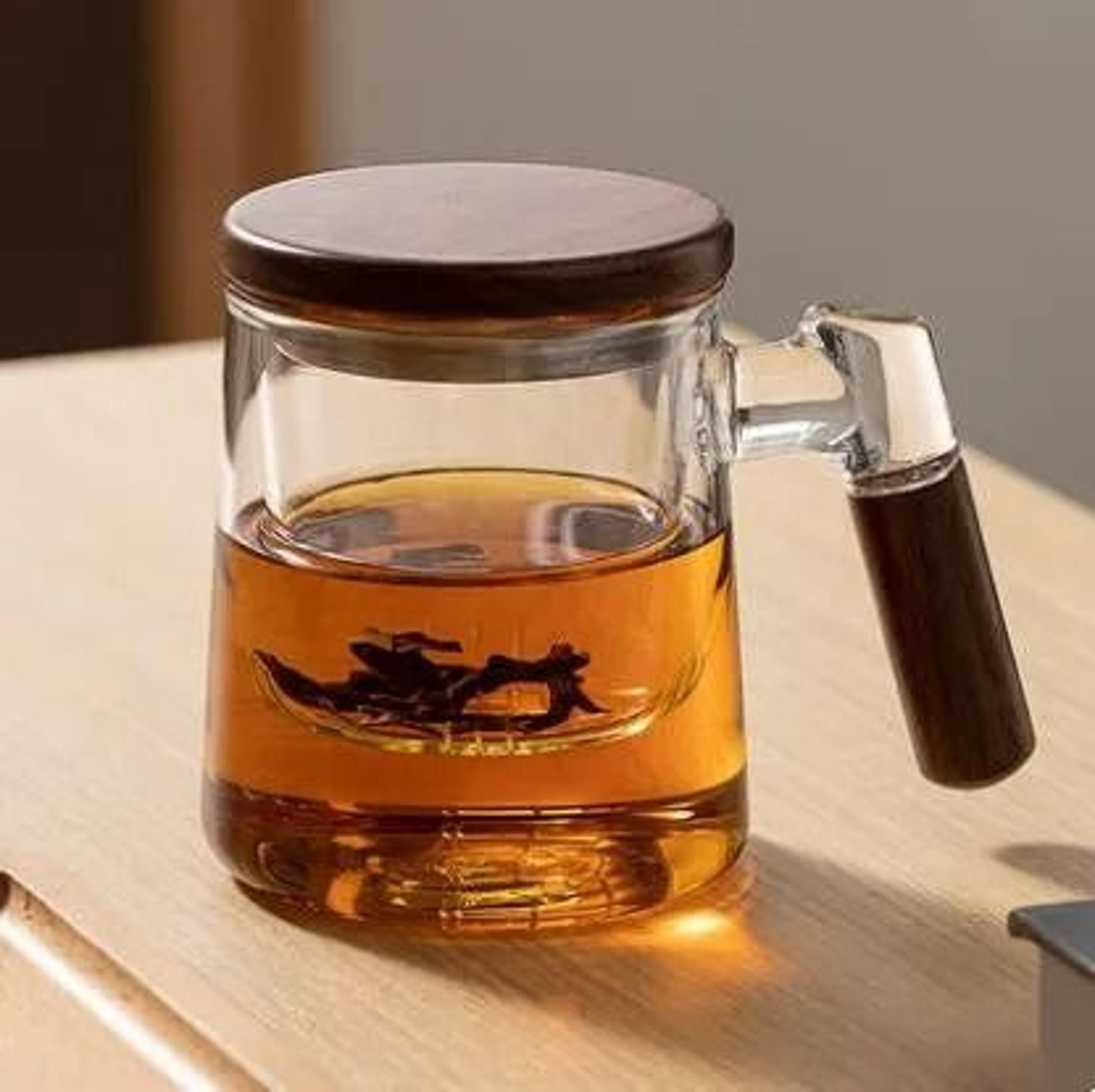 400ml Walnut Wooden Handle Glass Infuser Mug 6