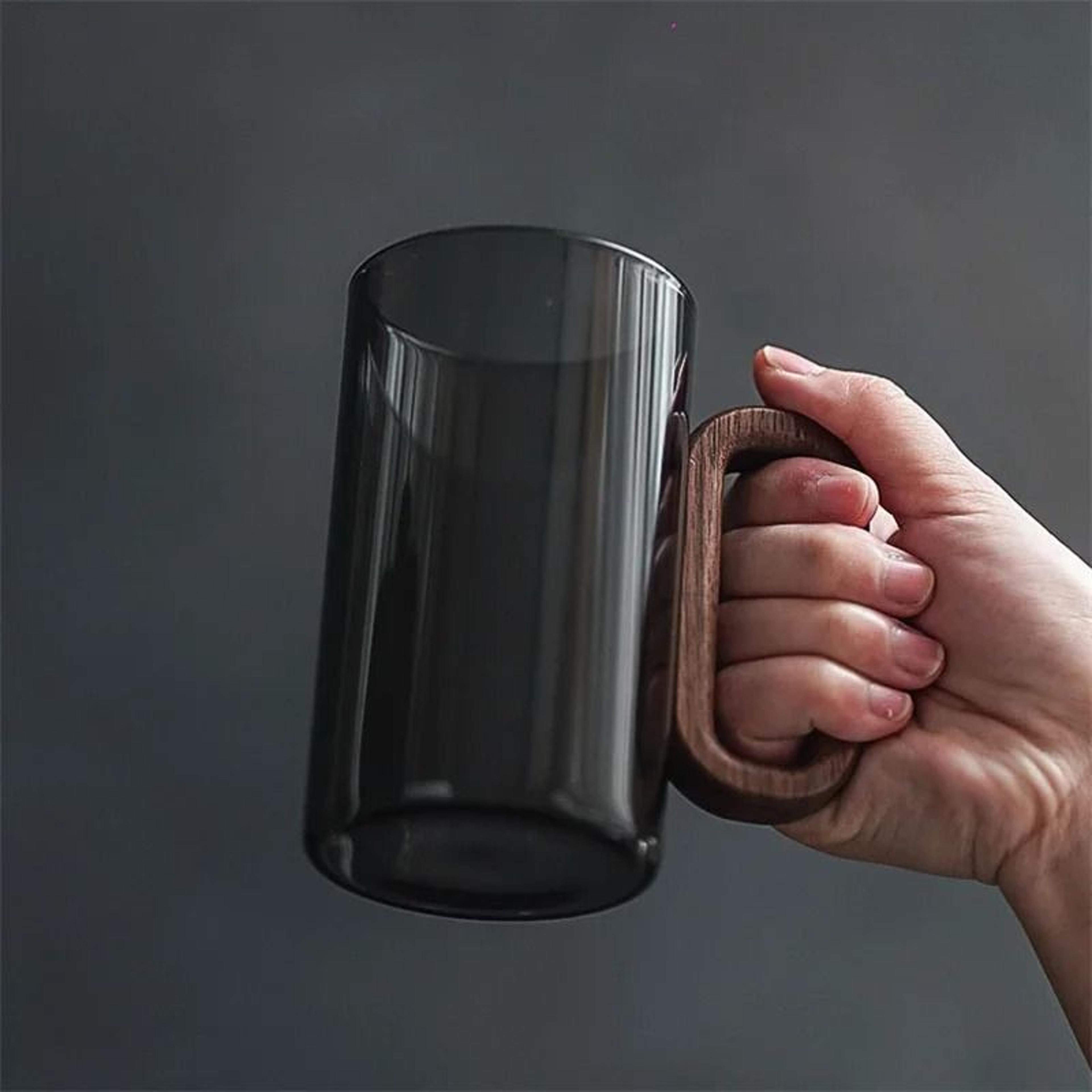 High Borosilicate Glass Coffee Cup With Walnut Wooden Handle 2
