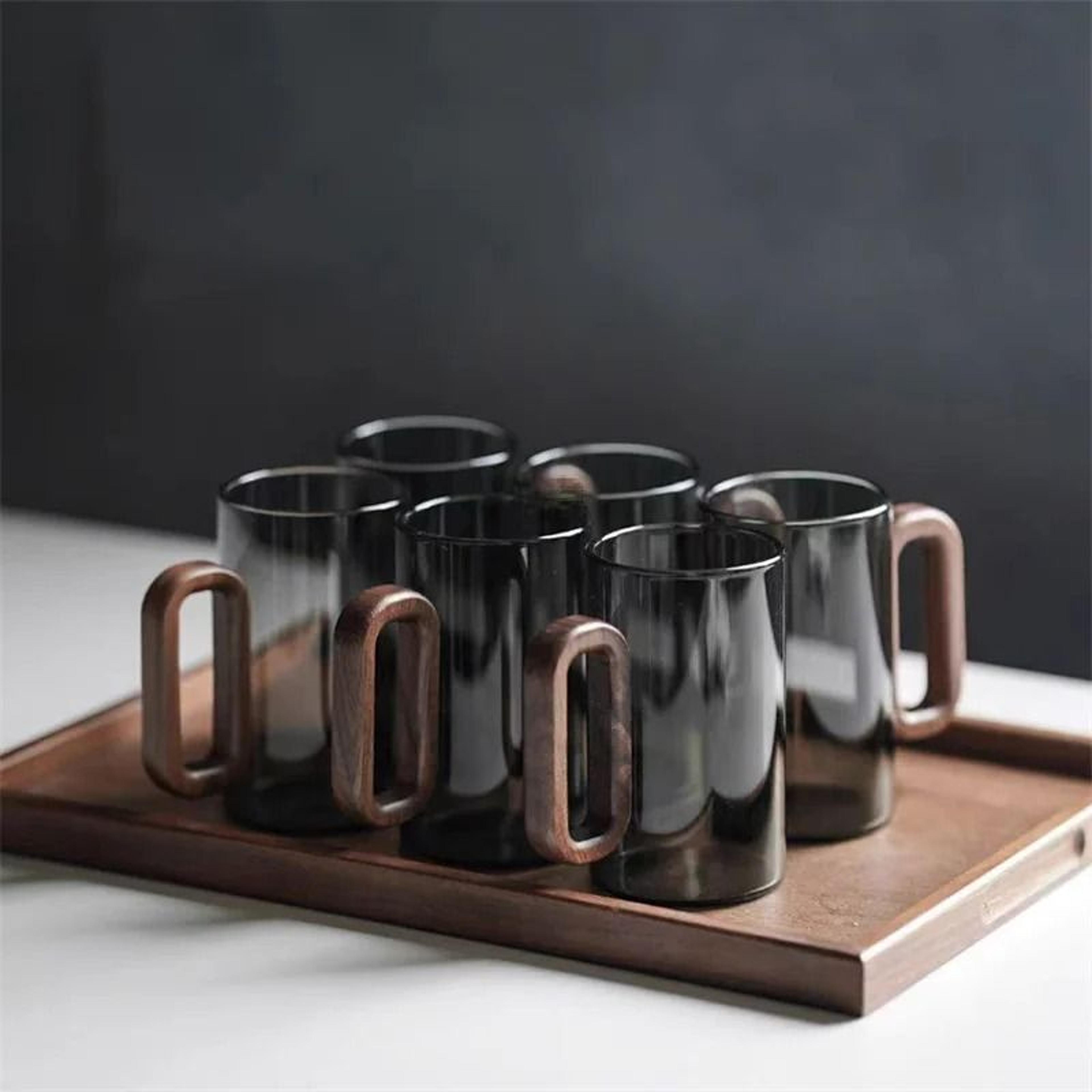 High Borosilicate Glass Coffee Cup With Walnut Wooden Handle 5