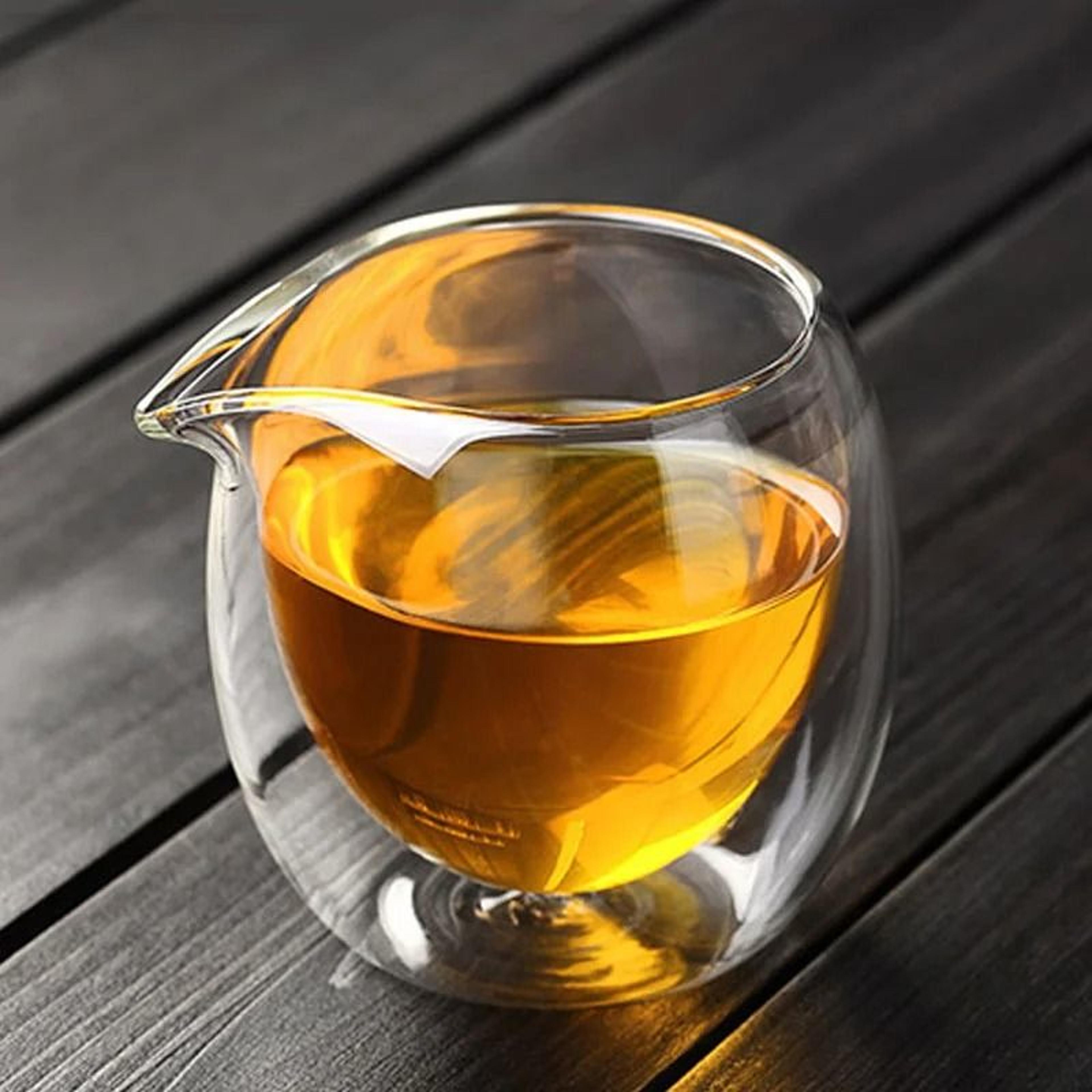 handmade 200ml double wall glass tea cup and chahai pitcher