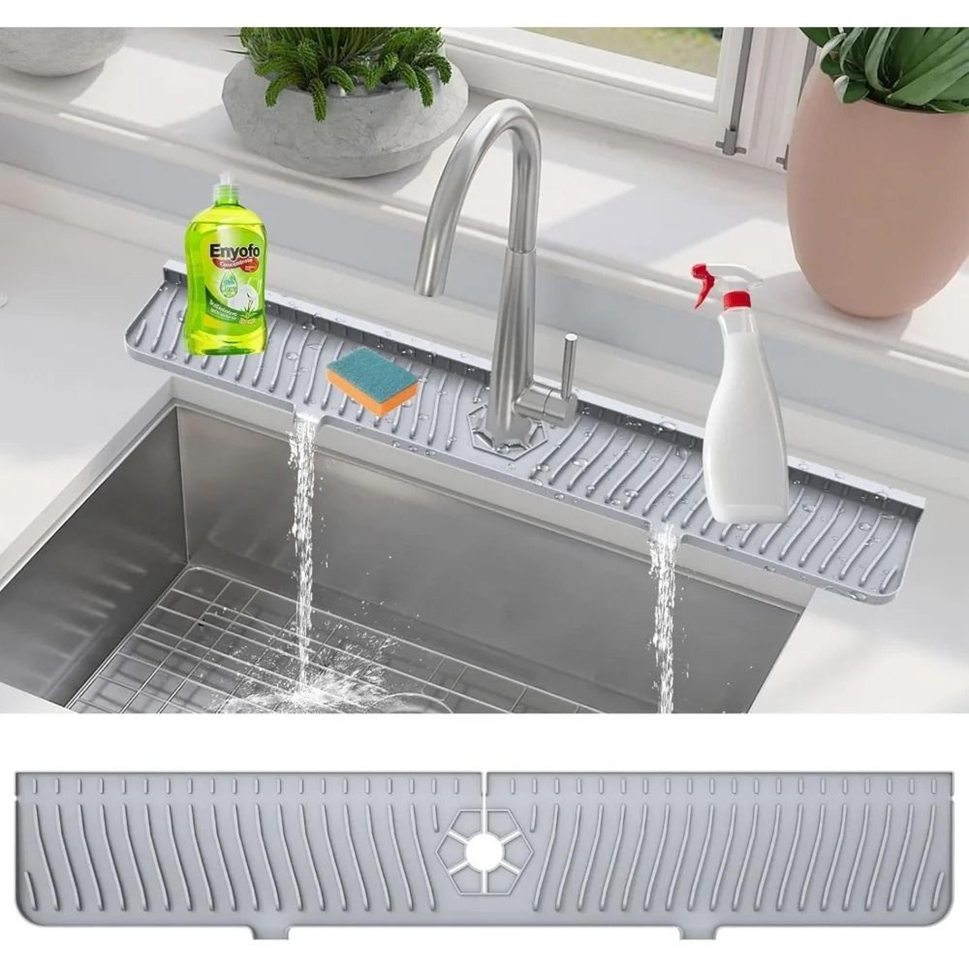 Universal Silicone Faucet Splash Guard And SelfDraining Sink Drying Mat 0