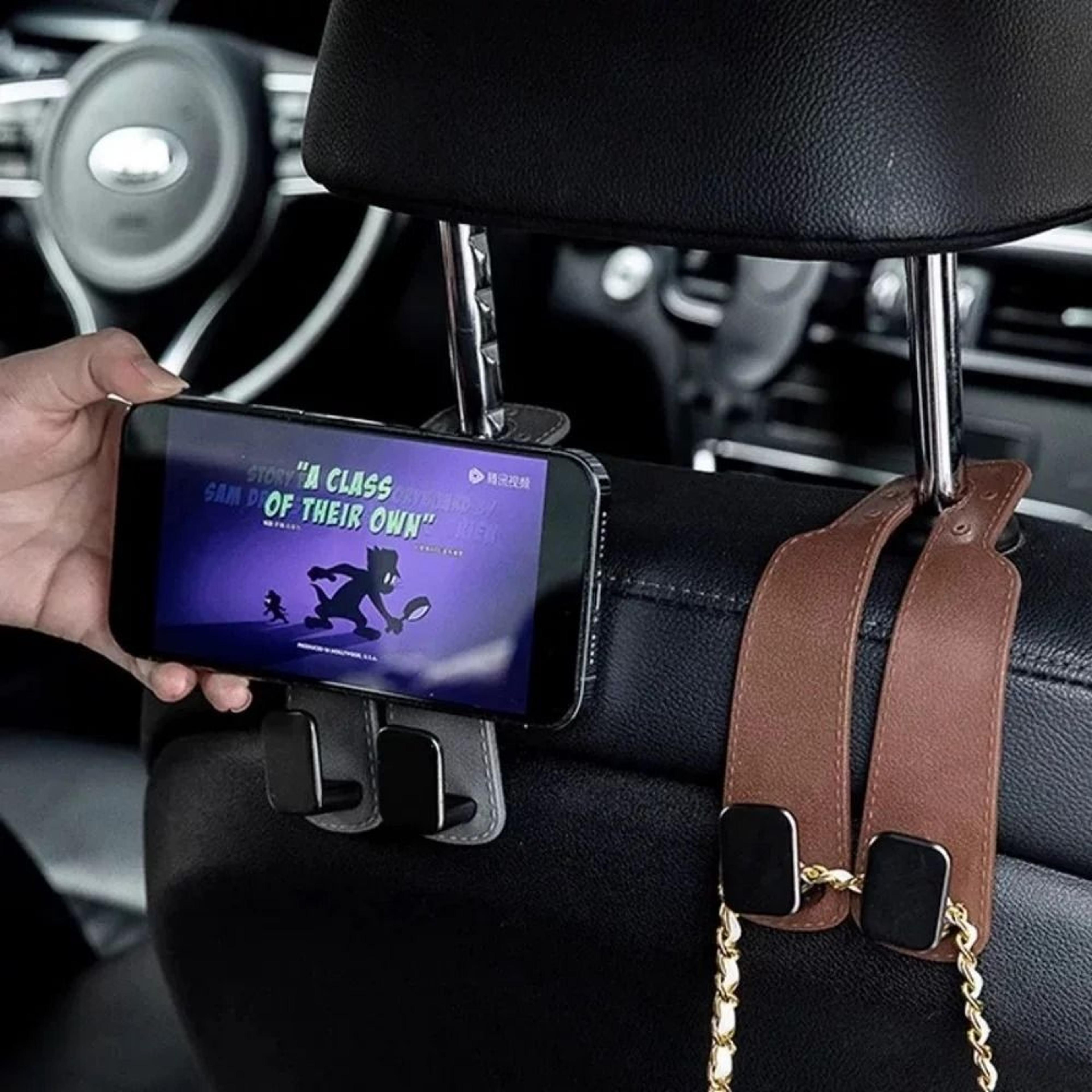 Universal Vegan Leather Car Headrest Hook And Luxury Interior Organizer 5