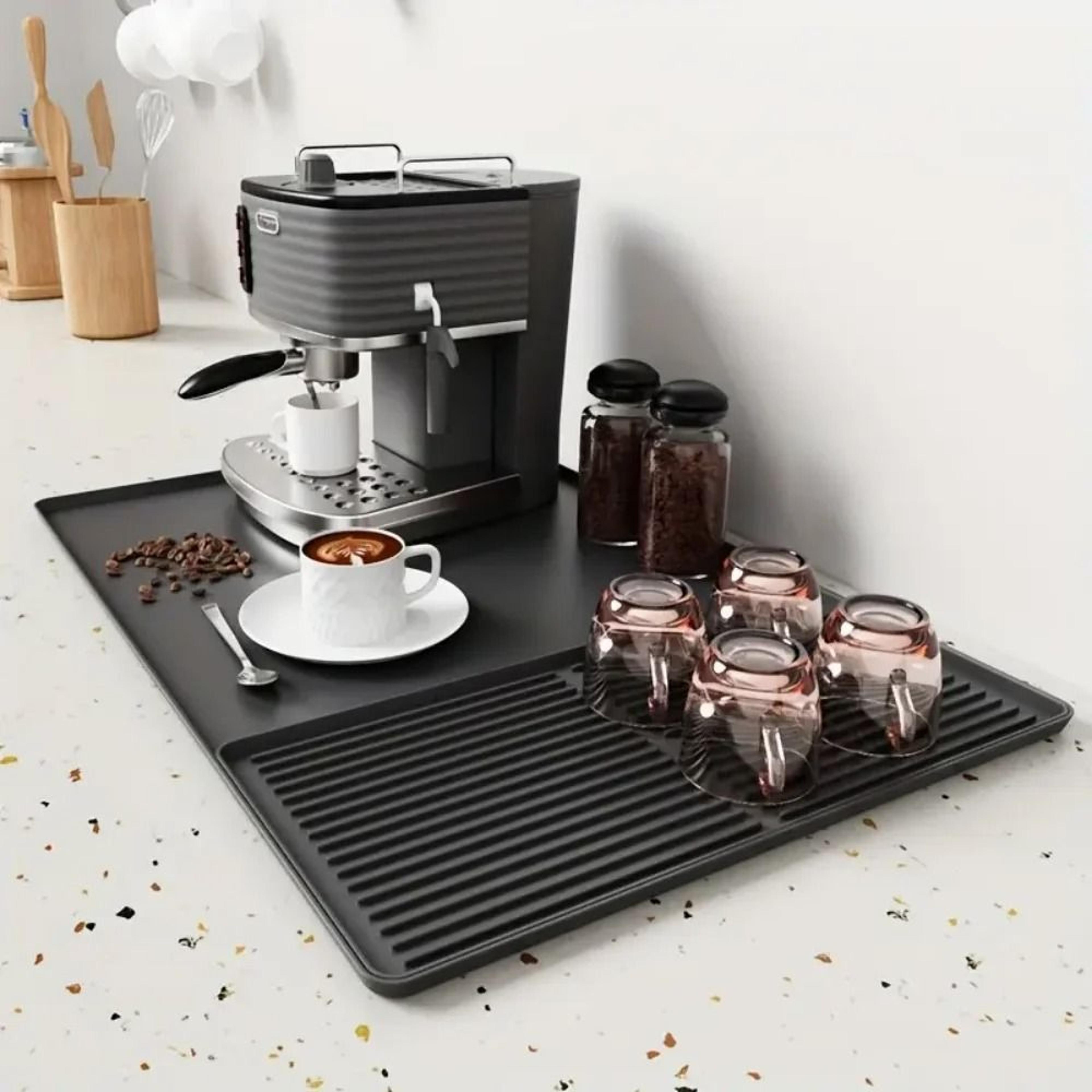 Professional HighGrip Silicone Coffee Station Mat With Raised Containment Edges 6