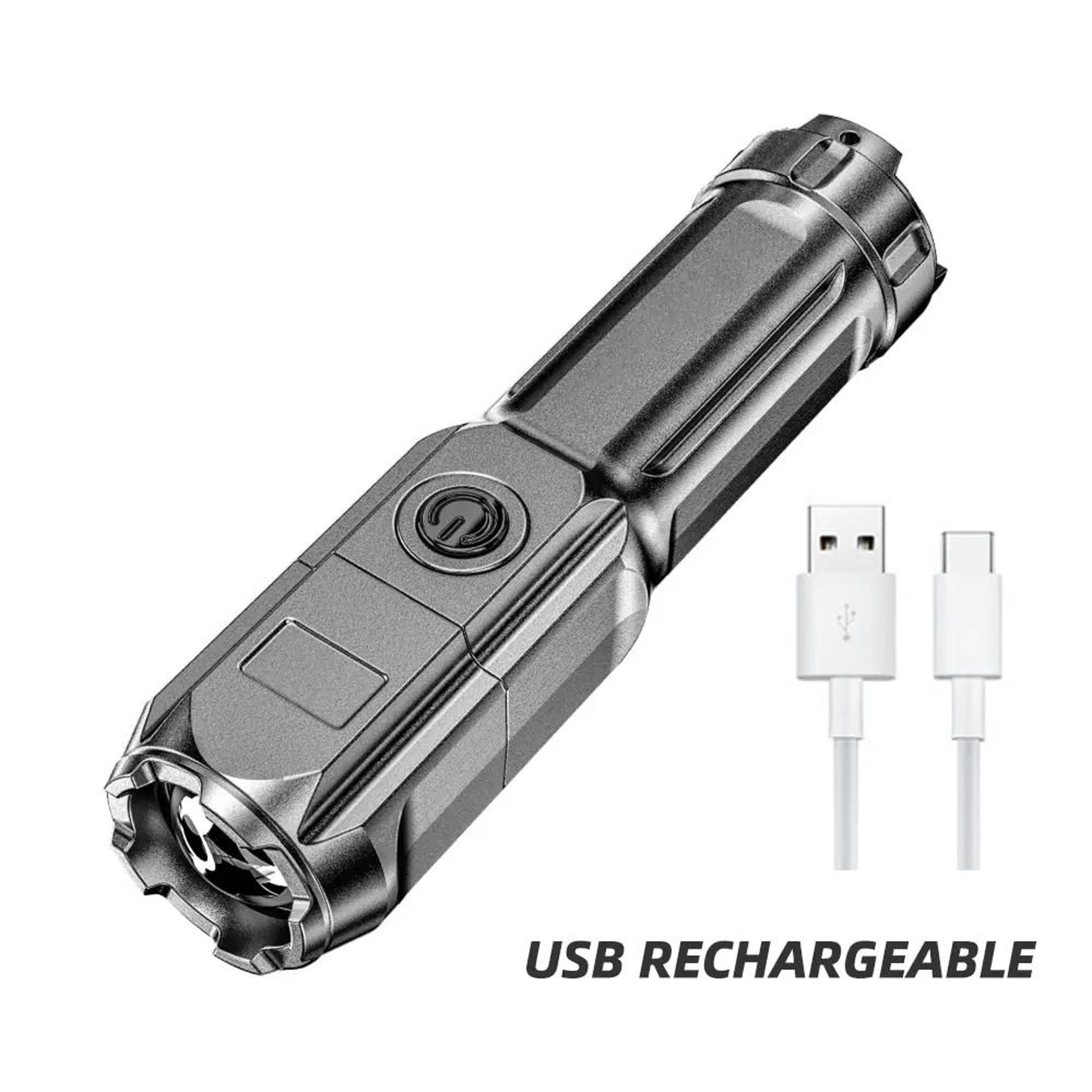 HighPower Telescopic Zoom Flashlight  Tactical USB Rechargeable Searchlight 0