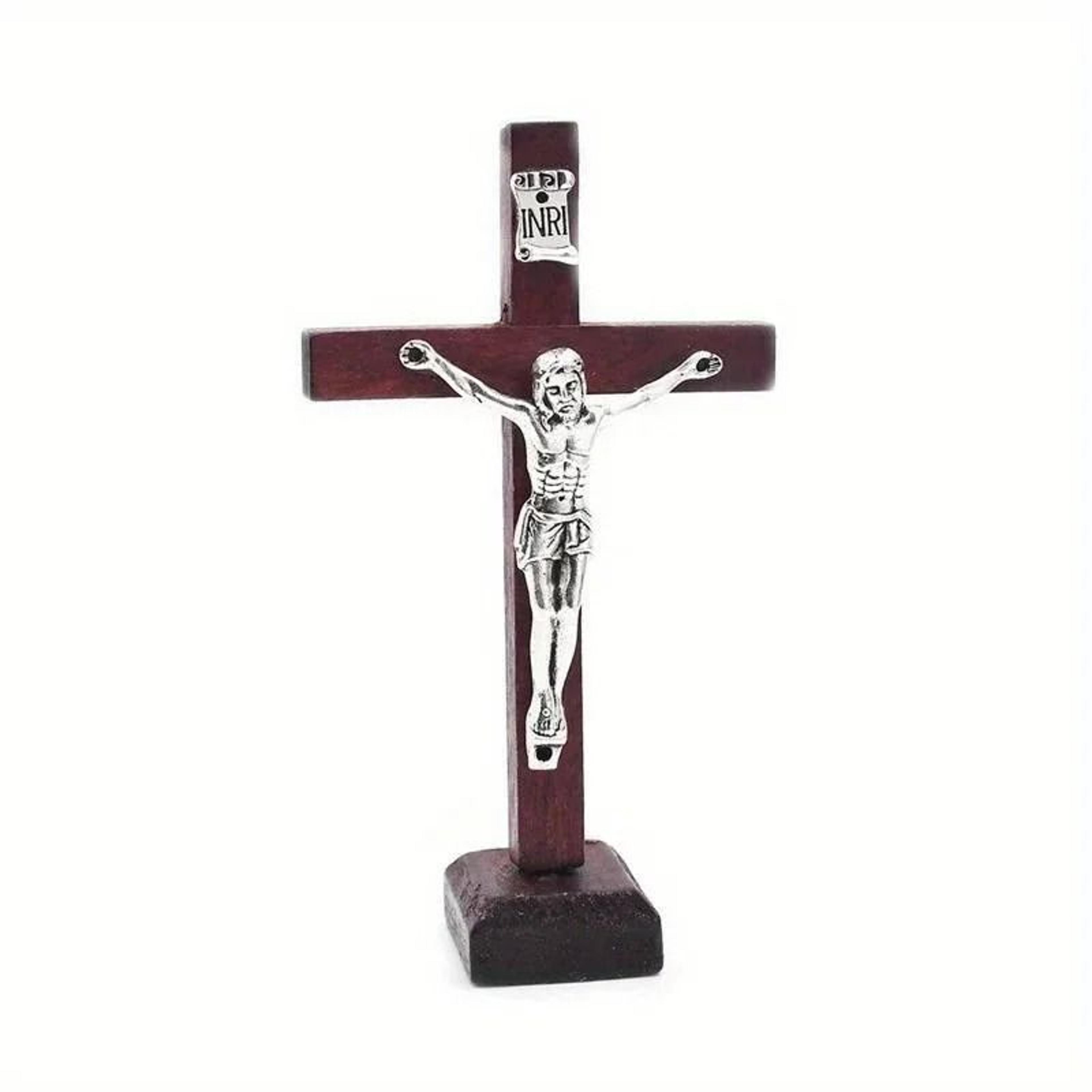 Vintage Wooden Standing Crucifix  Elegant Catholic Jesus Cross For Home  Church Decor 6