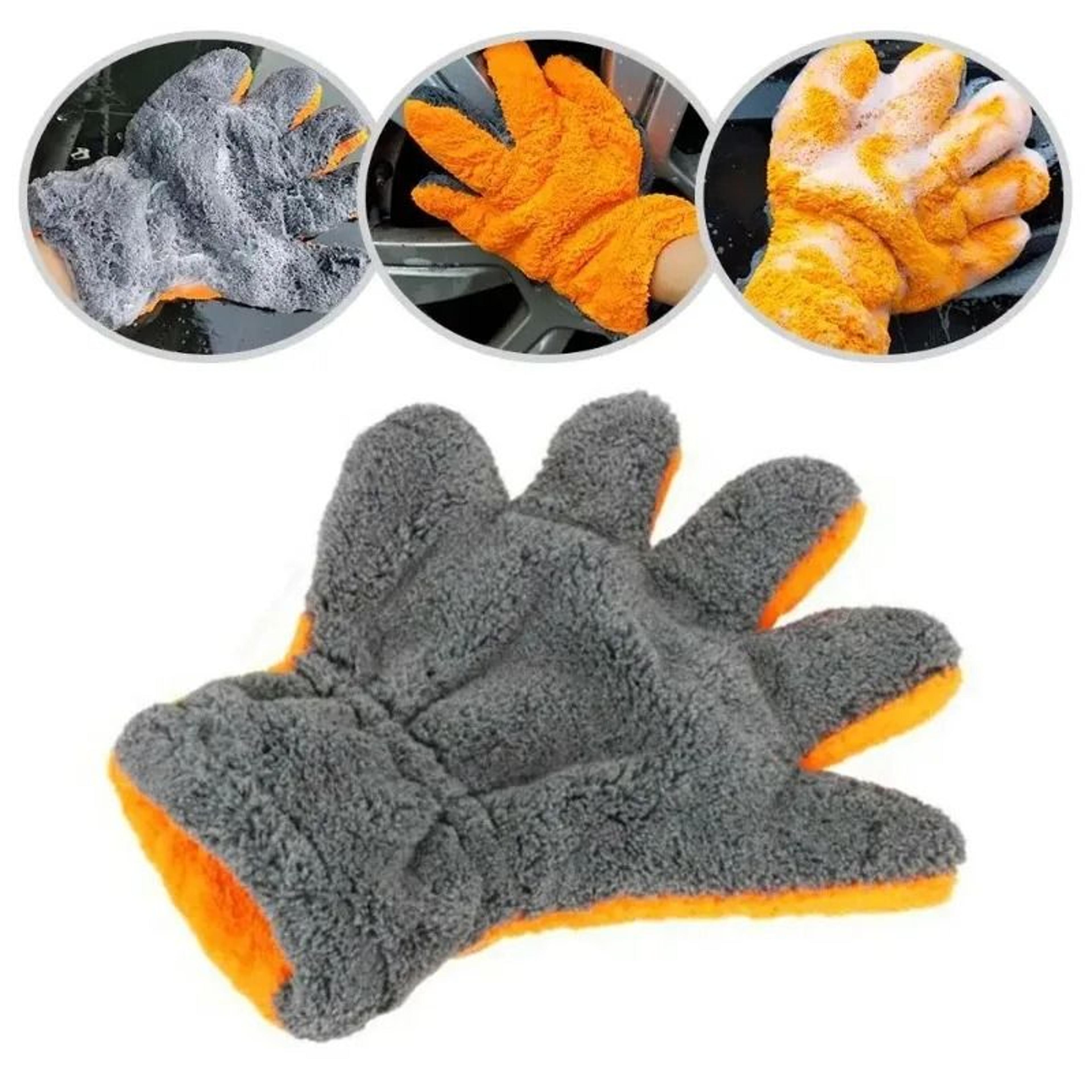 Premium DoubleSided Coral Fleece Car Cleaning Gloves  ScratchFree 5Finger Wash Mitts 0