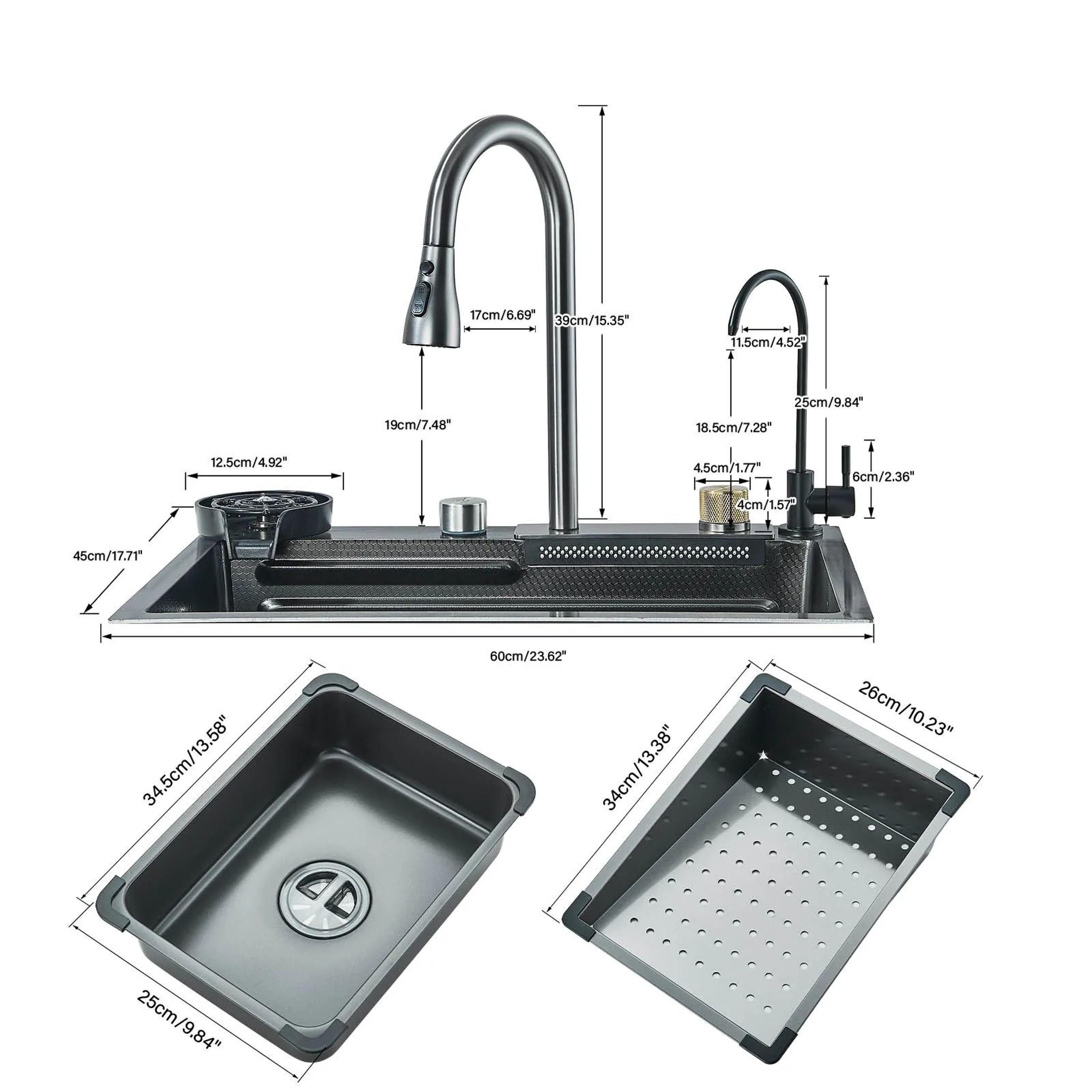 304 Stainless Steel Waterfall Kitchen Sink  Large Single Basin With Integrated Cup Washer 3