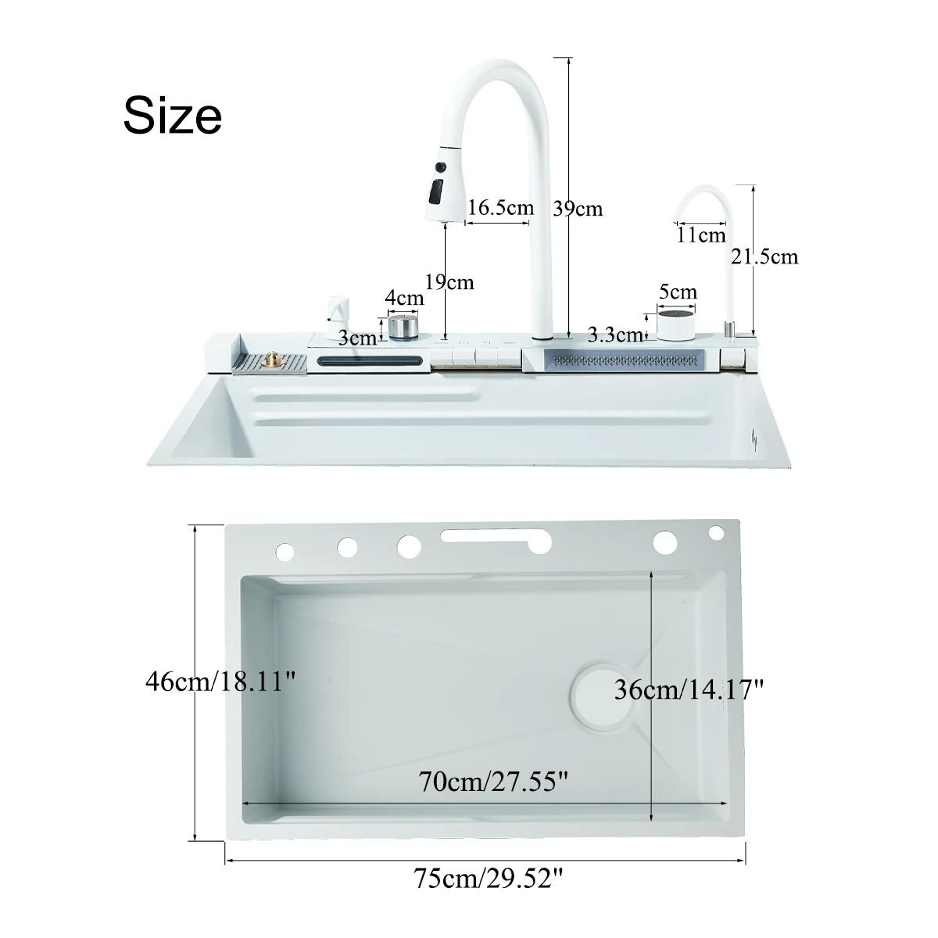 White Nano Stainless Steel Kitchen Sink  Double Waterfall Smart Digital Display Set 5