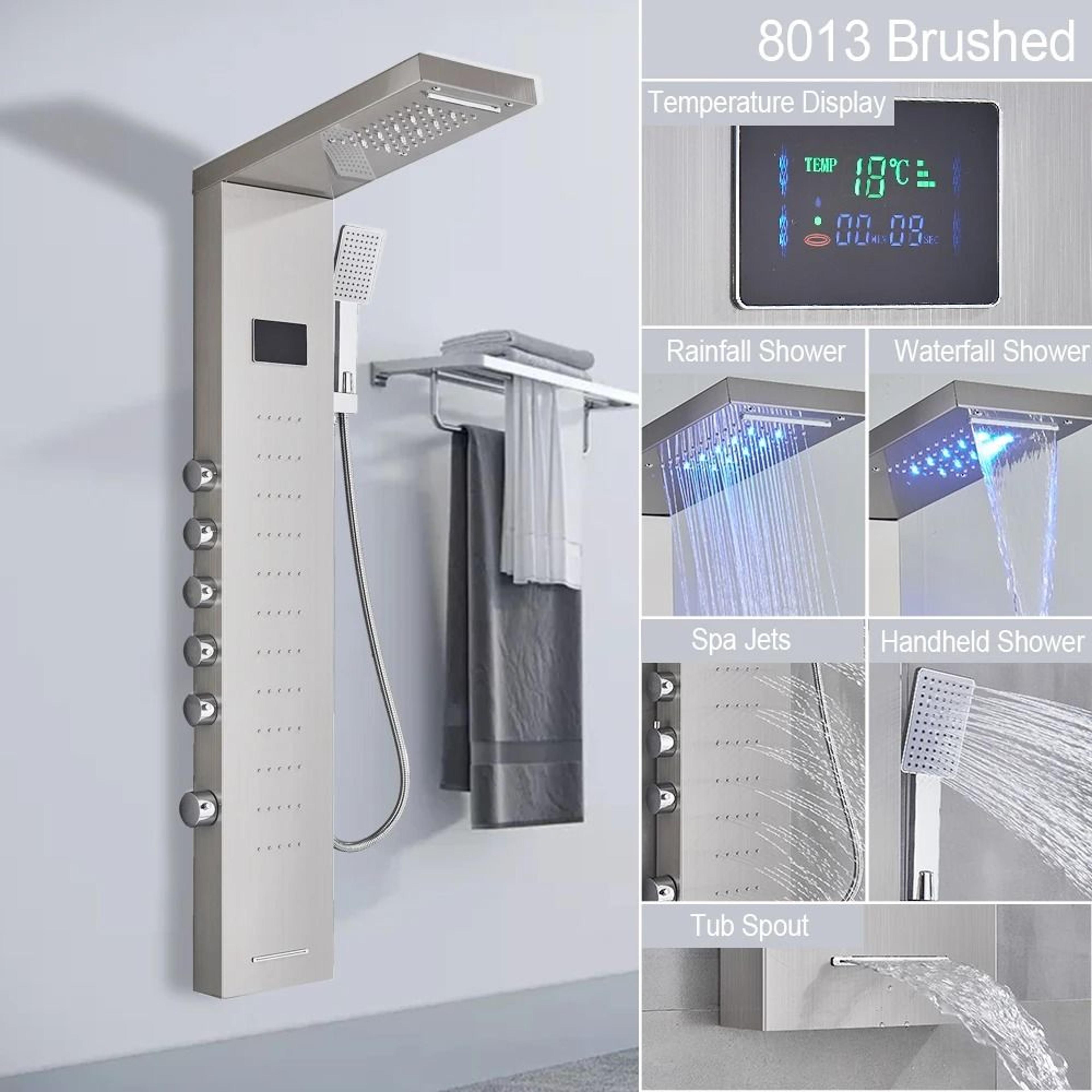 Black LED Light Shower Panel System  Modern Waterfall SPA Massage Column 17
