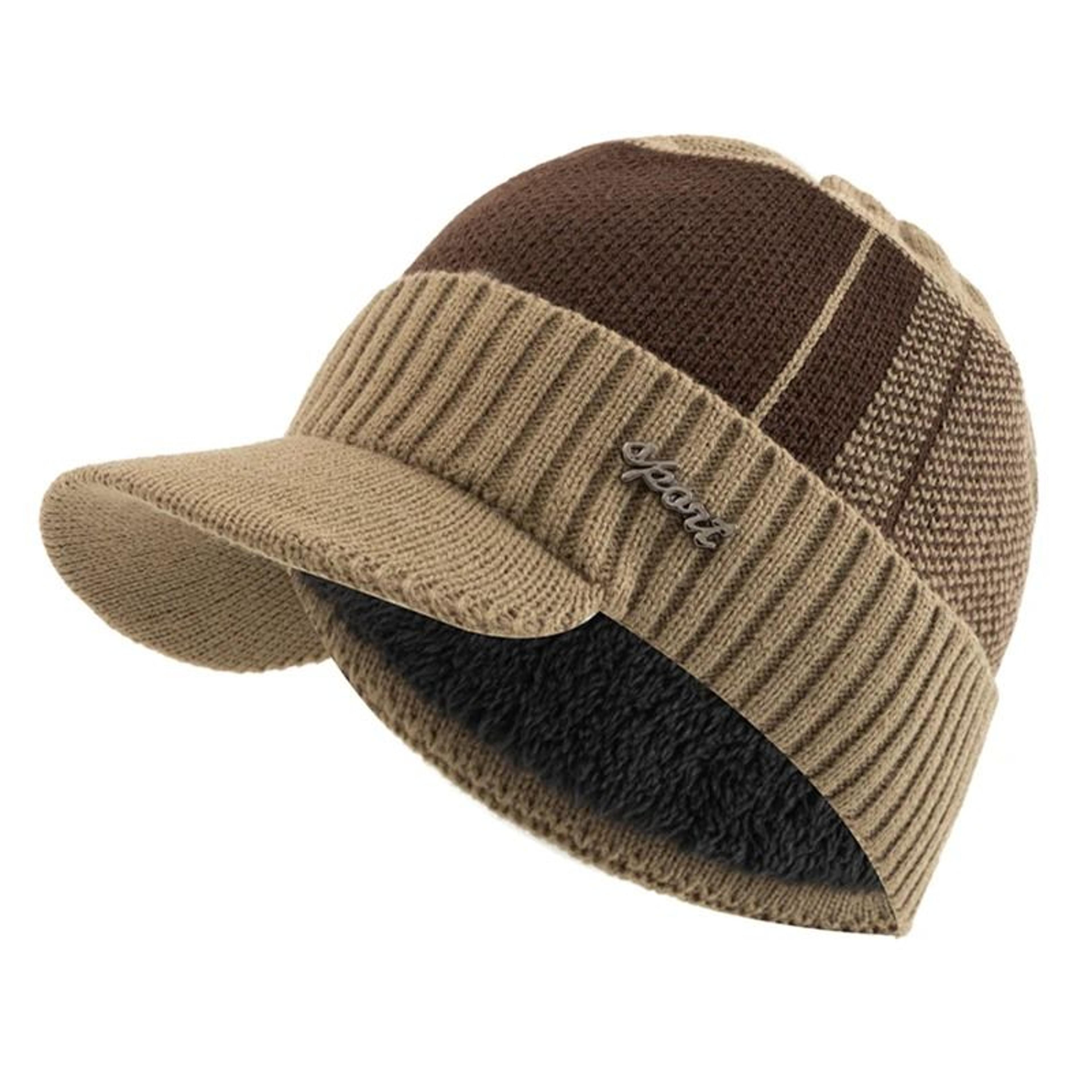 Thicken FurLined Winter Beanie With Brim  Unisex Thermal Knitted Hat 13