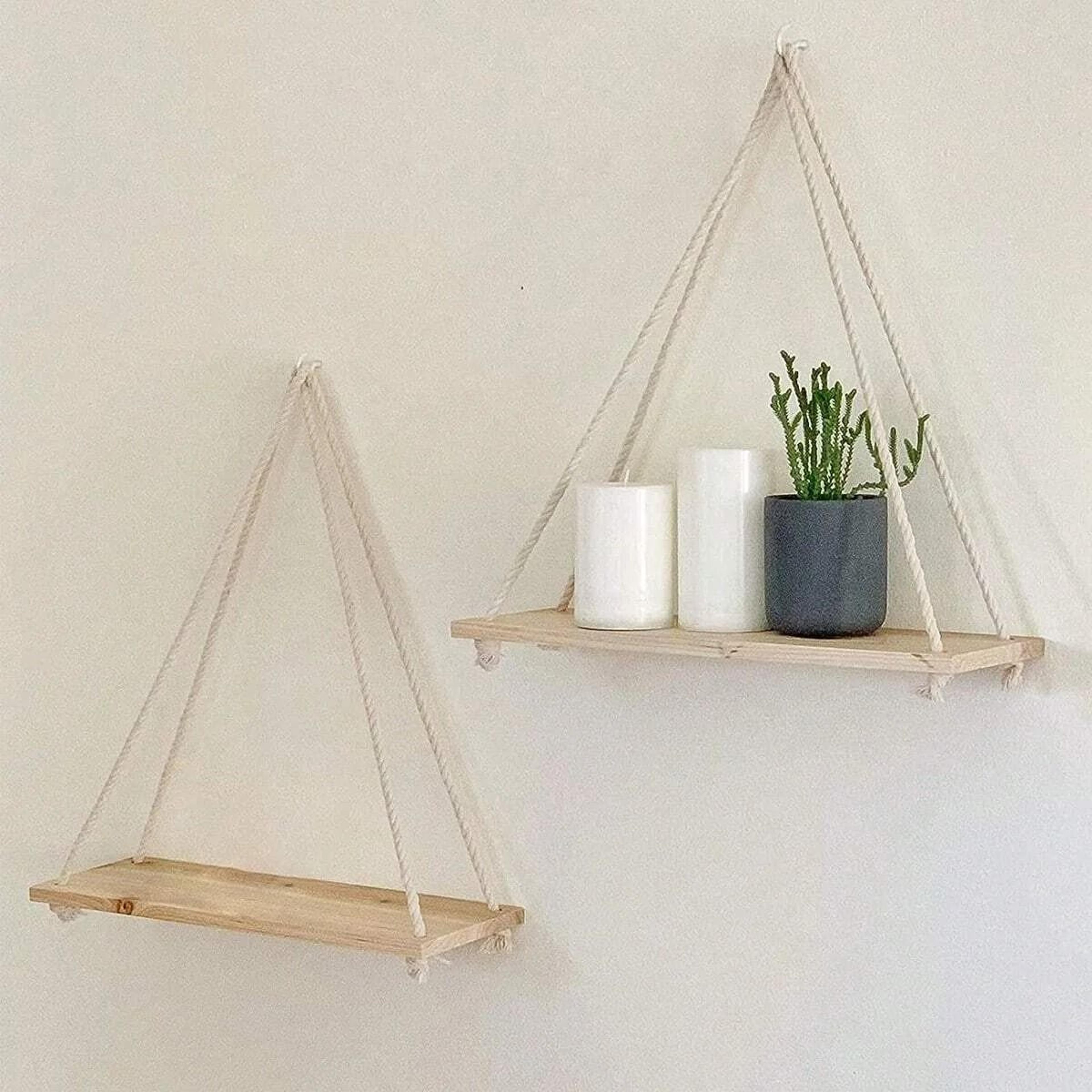 Floating Wooden Hanging Shelf  WallMounted Rope Storage Rack For Plants  Home Decor 7
