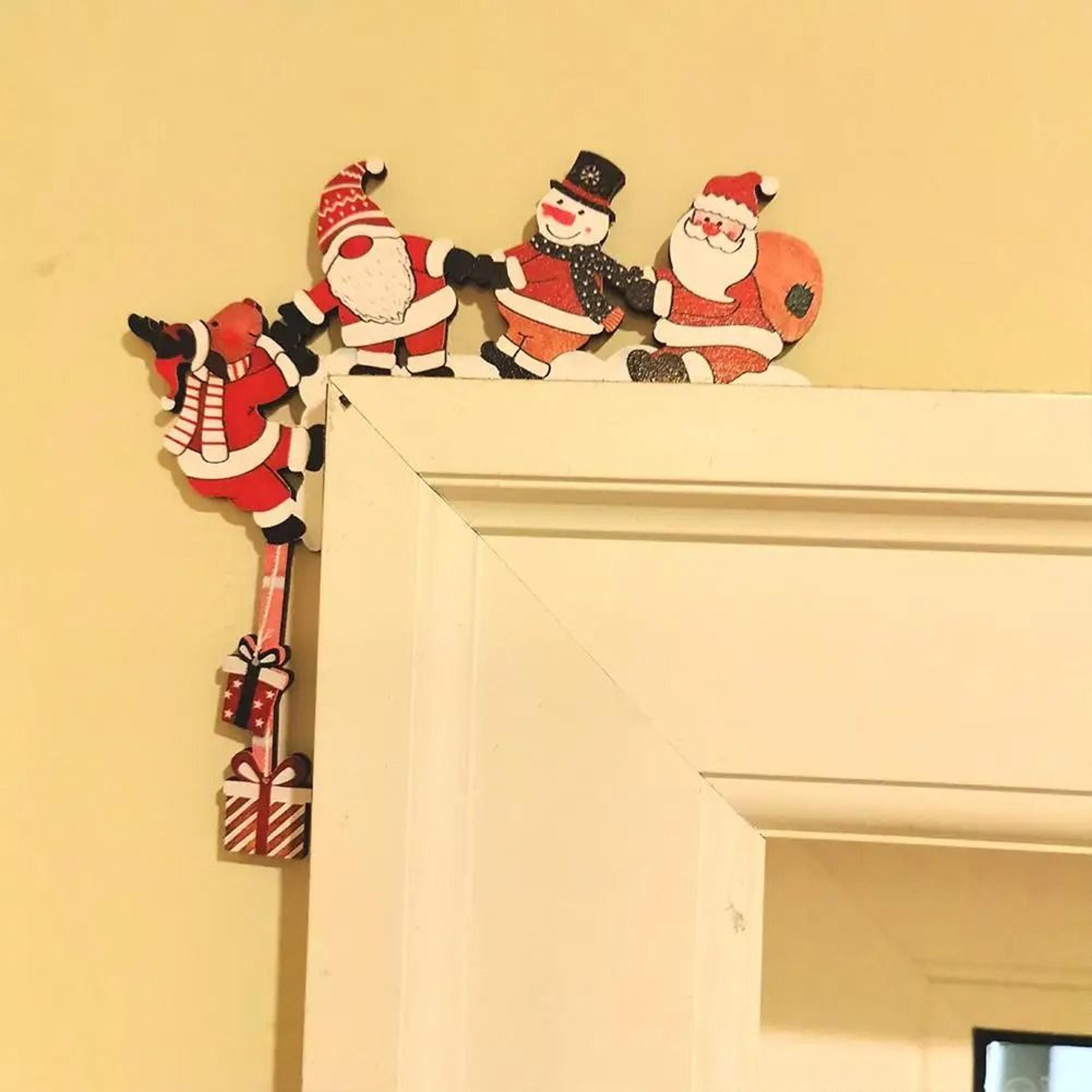 Festive Wooden Christmas Door Corner Decor  Santa Snowman  Reindeer Frame Ornament 2