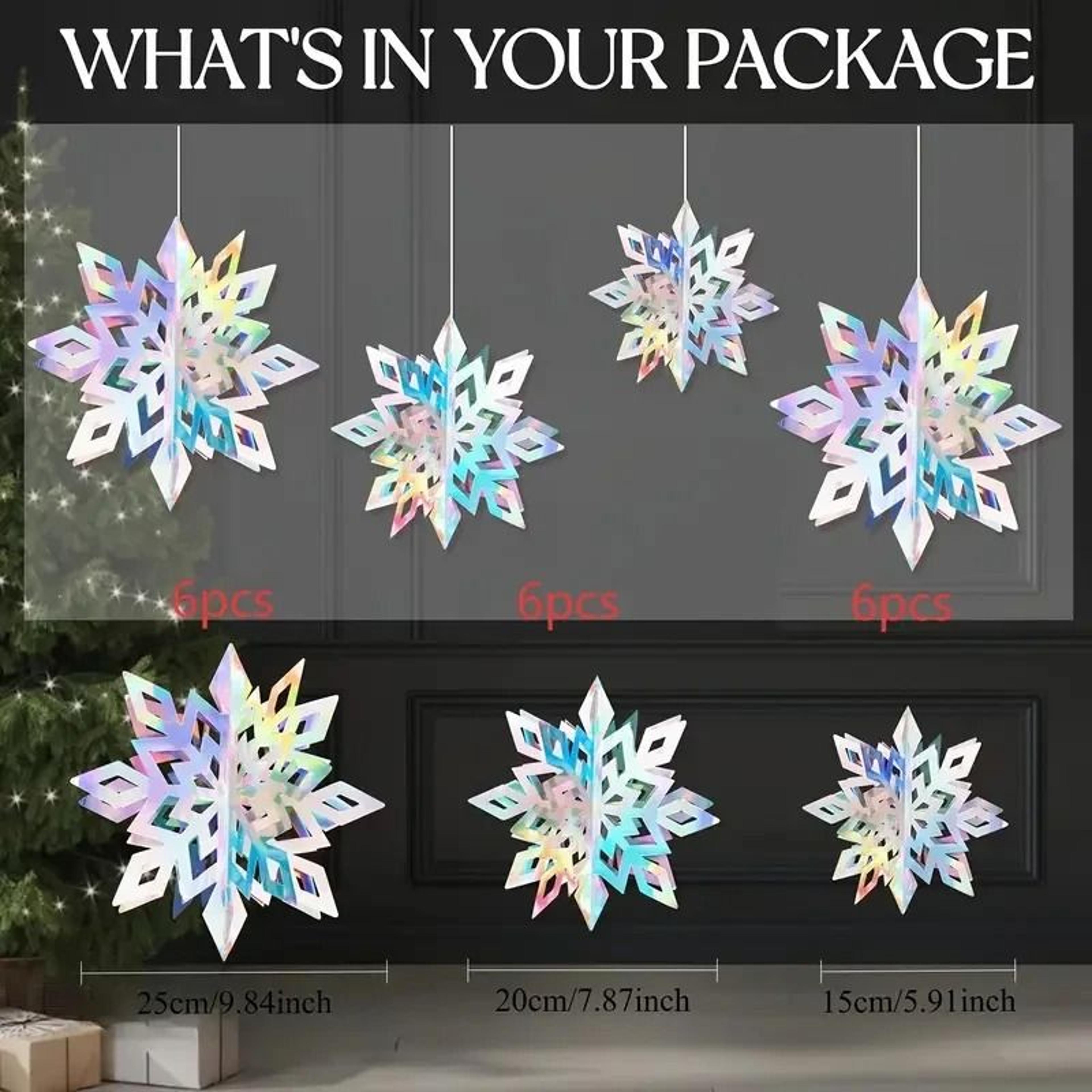 6Piece Iridescent 3D Hanging Snowflake Set  Rainbow Twinkle Large Ornaments For Festive Decor 1