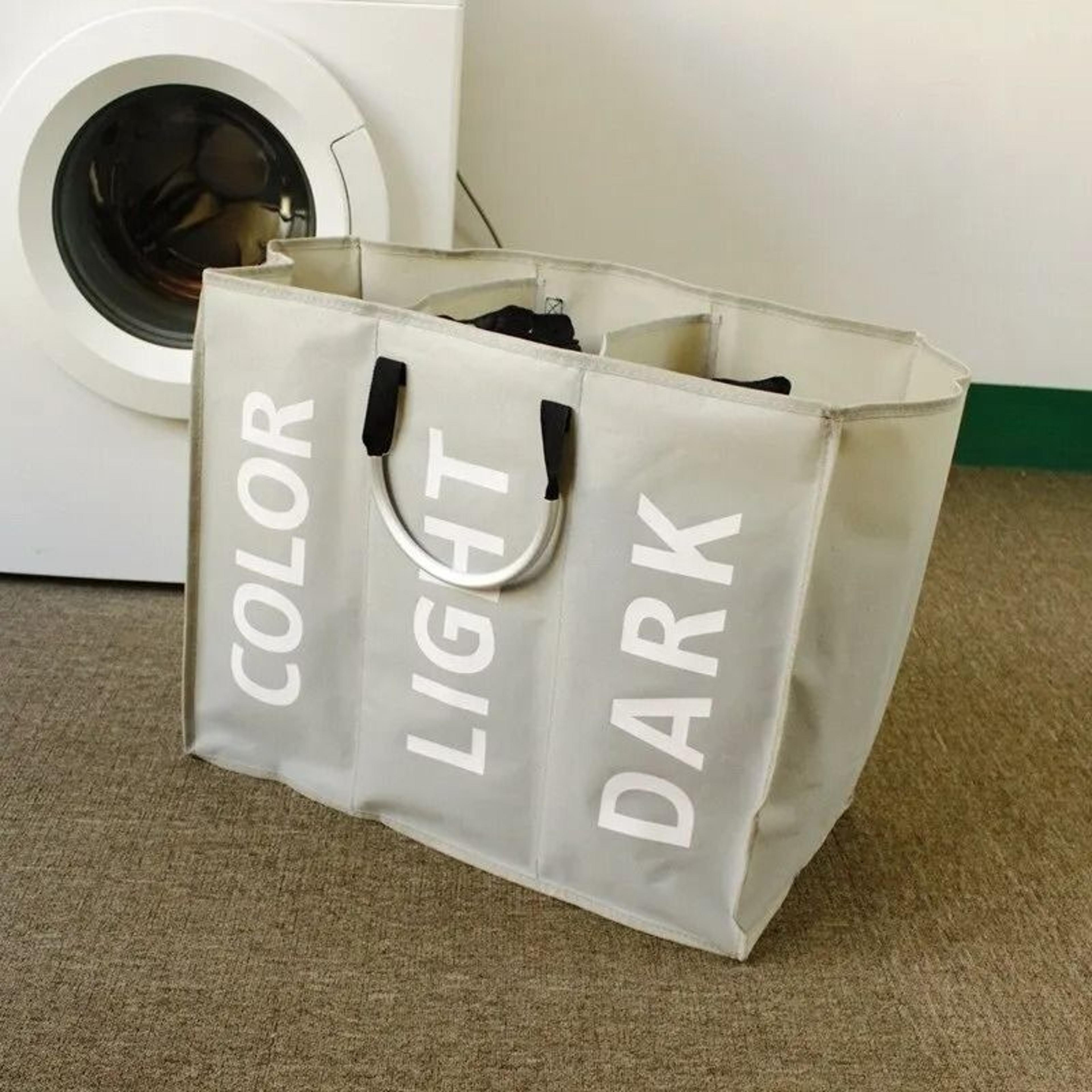3Grid Foldable Laundry Basket  Durable Triple Compartment Dirty Clothes Hamper 2