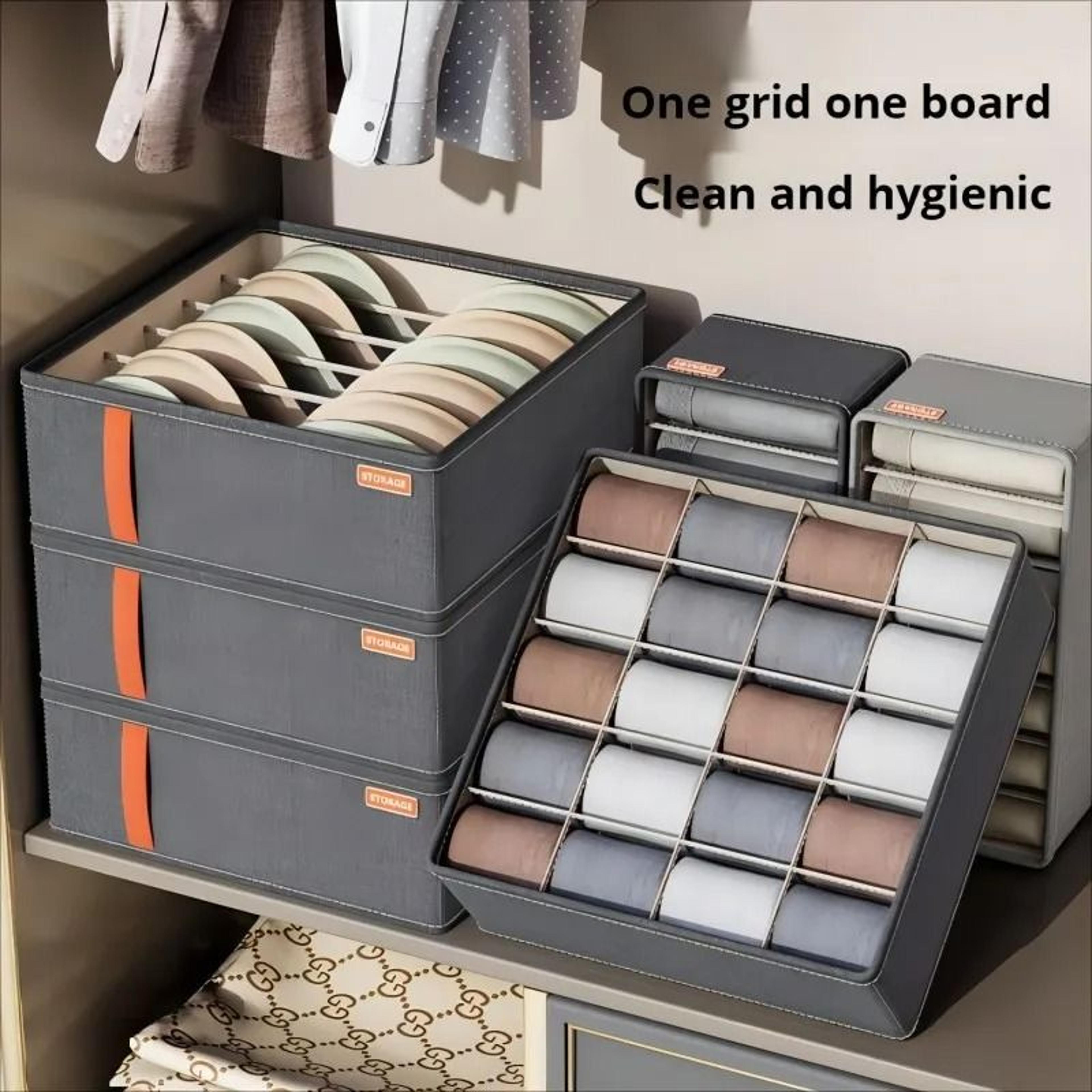 Dark Grey Underwear Storage Box  MultiGrid Drawer  Wardrobe Organizer 0