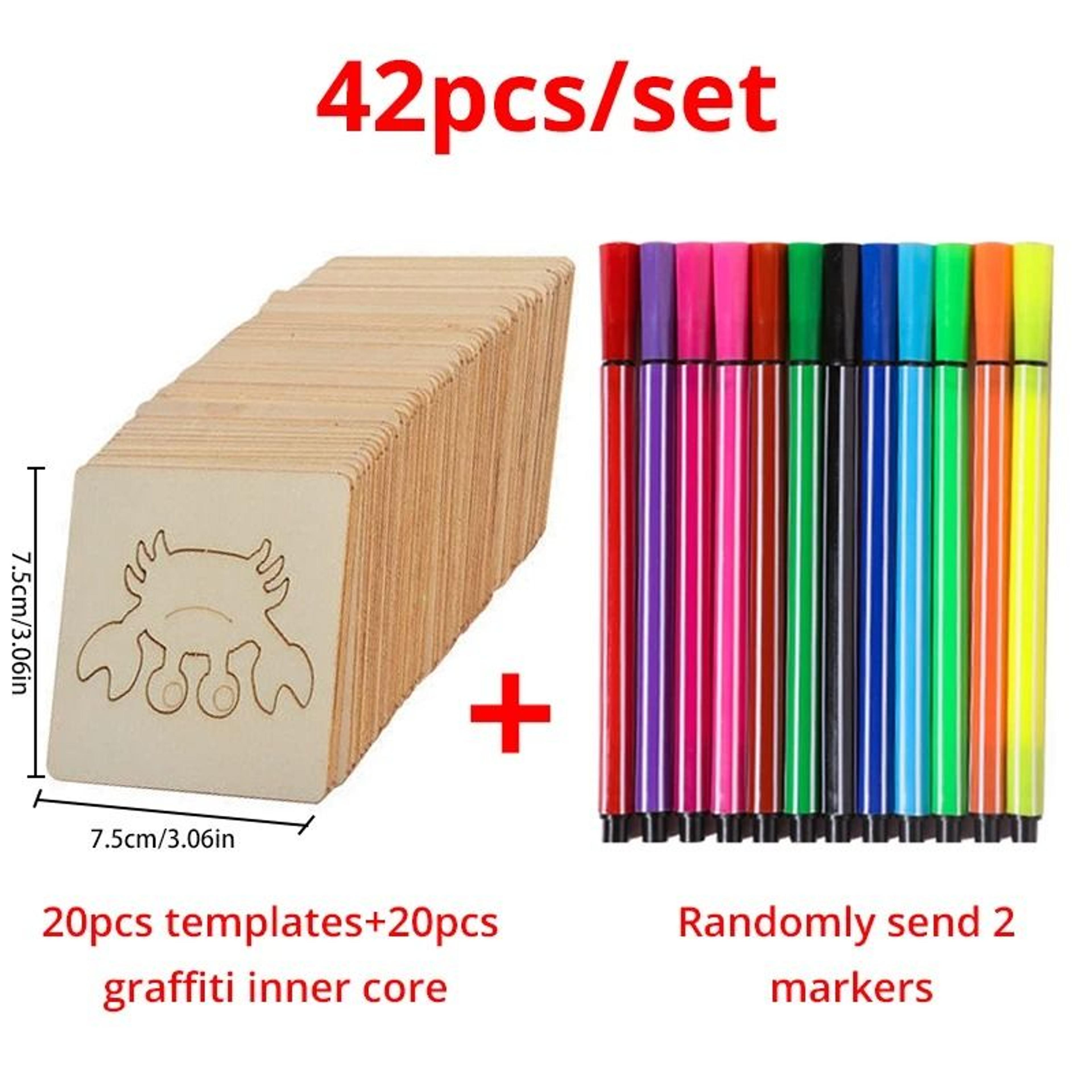 42Piece Wooden DIY Drawing Template Set  Childrens Creative Art Tool Kit 7
