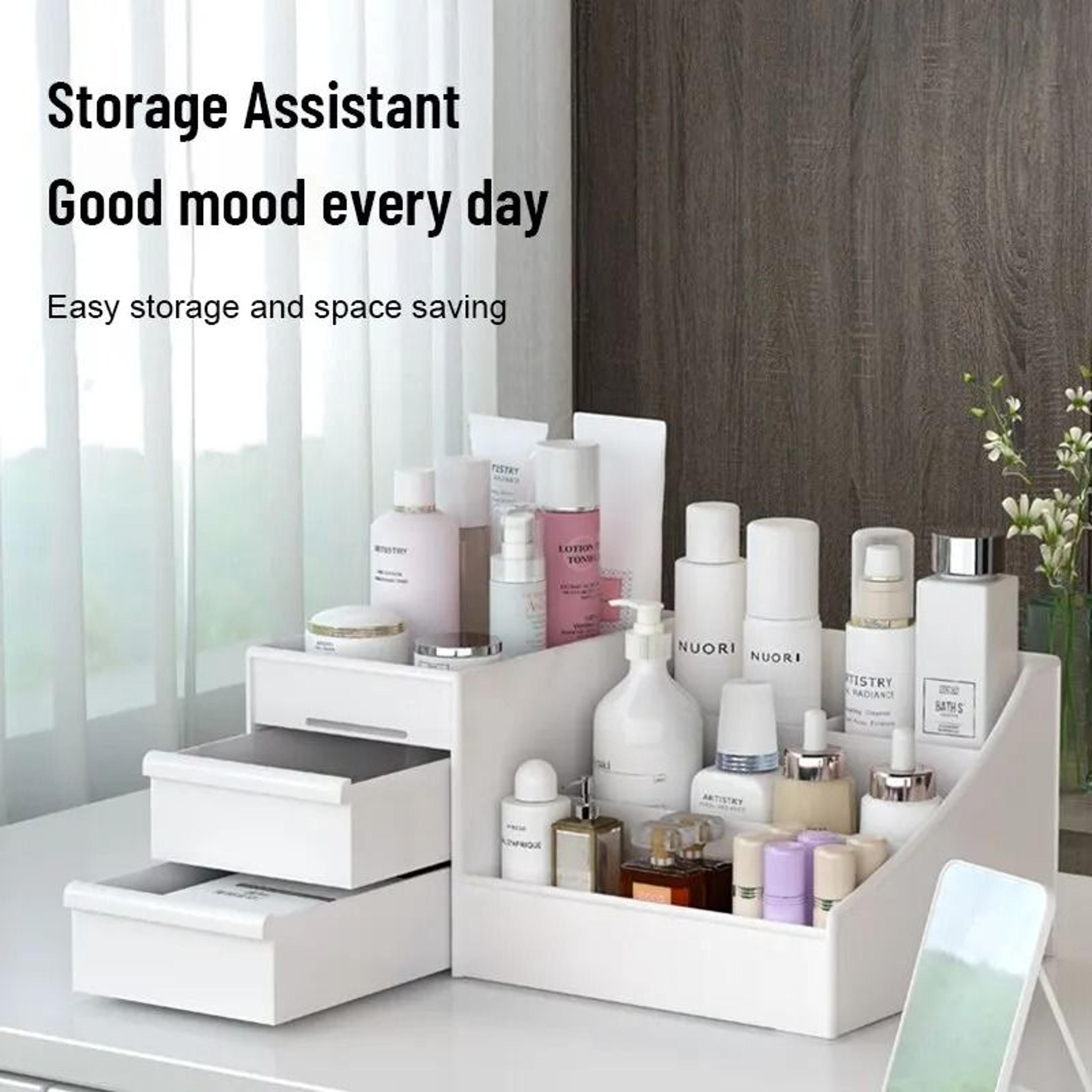 White MultiTier Drawer Makeup Storage Box  Desktop Cosmetics  Skin Care Organizer 2