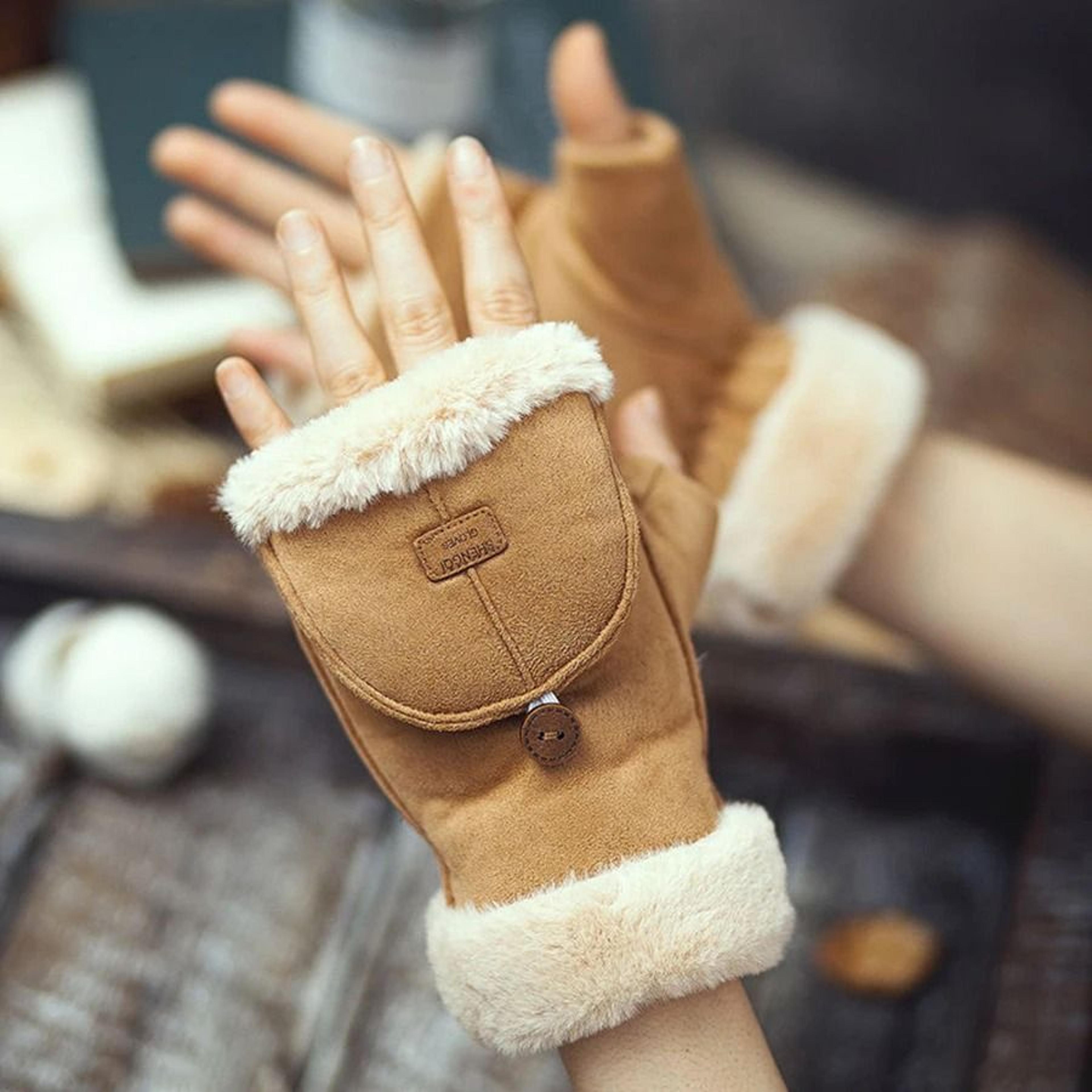 Winter Womens Fingerless Thermal Gloves  Thick HalfFinger Student Design 0