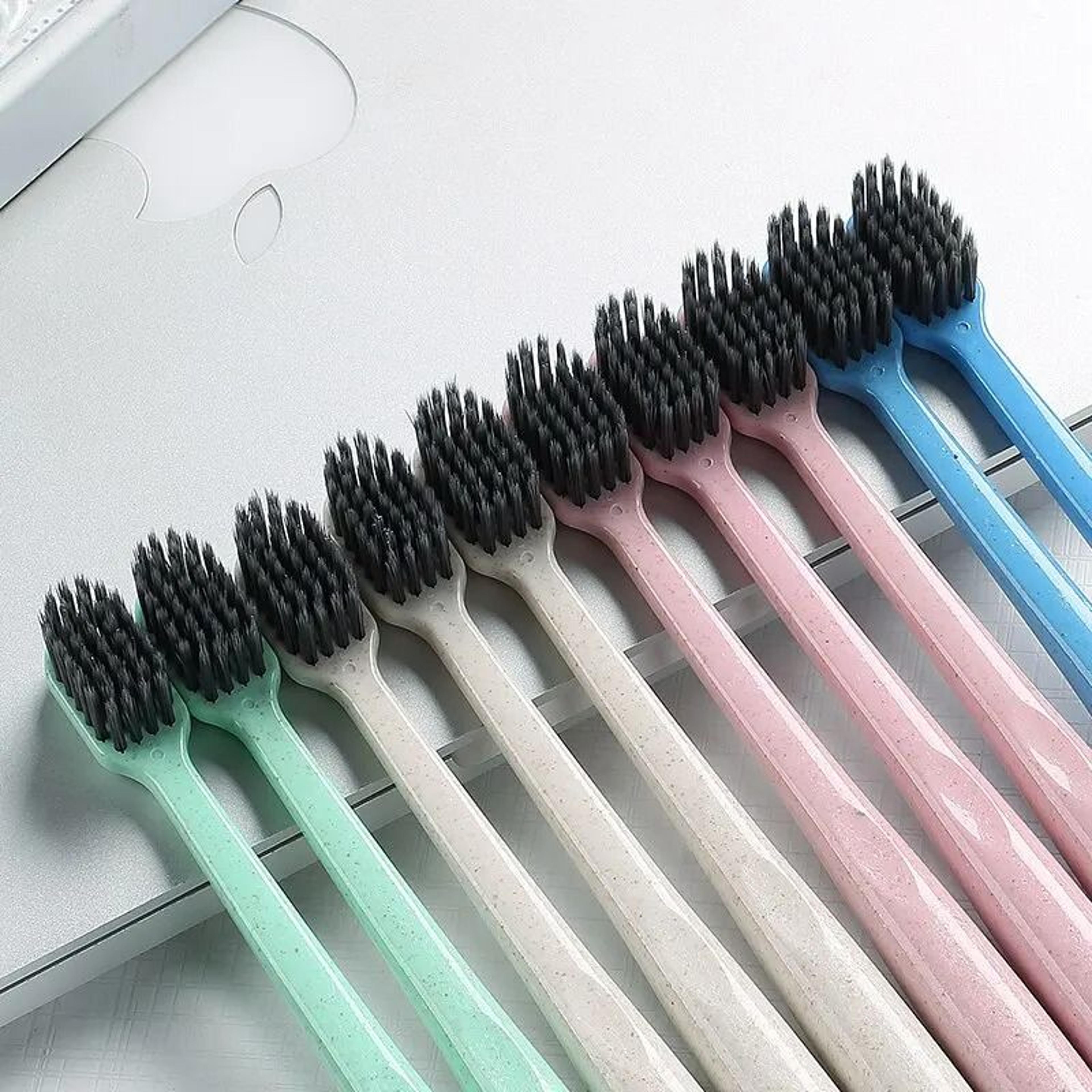 Natural Wheat Straw  Bamboo Charcoal Infused Soft Toothbrush 10Piece EcoFriendly Family Set 0