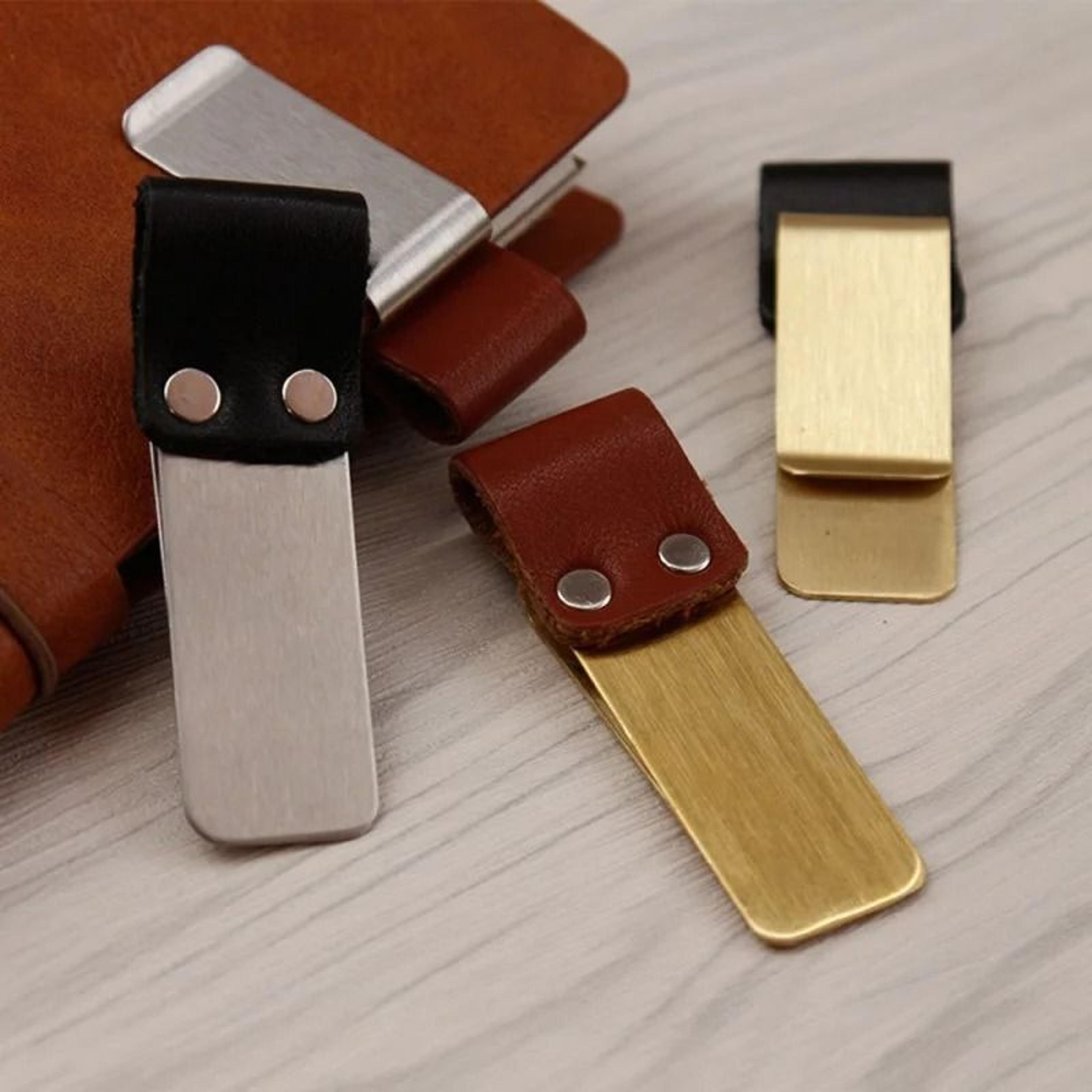 Vintage Style Leather  Brass Pen Holder Clip  Notebook  Journal Accessory 4