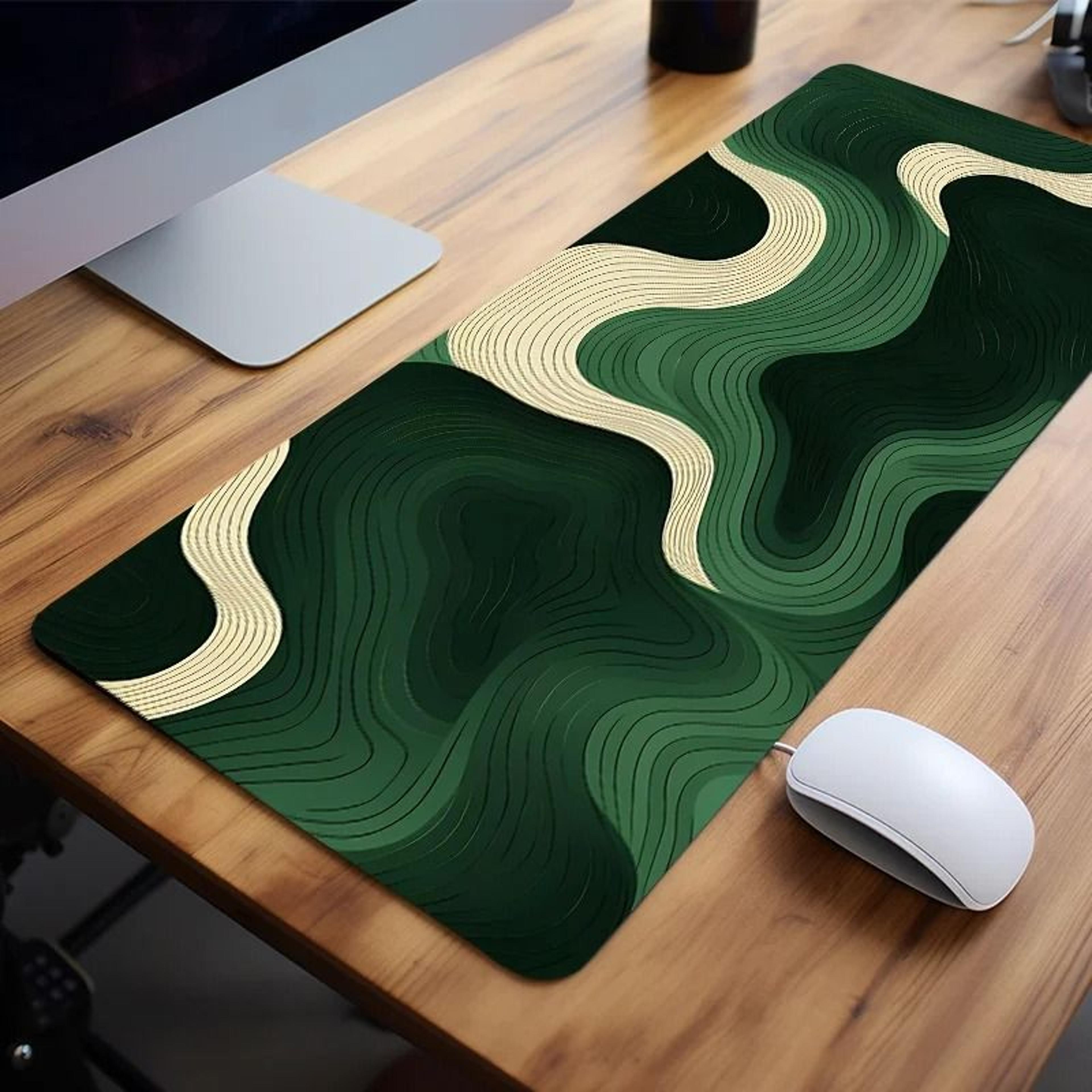 Green And Beige Abstract Mouse Pad  Large AntiSlip Desk Mat  Office Decor 1