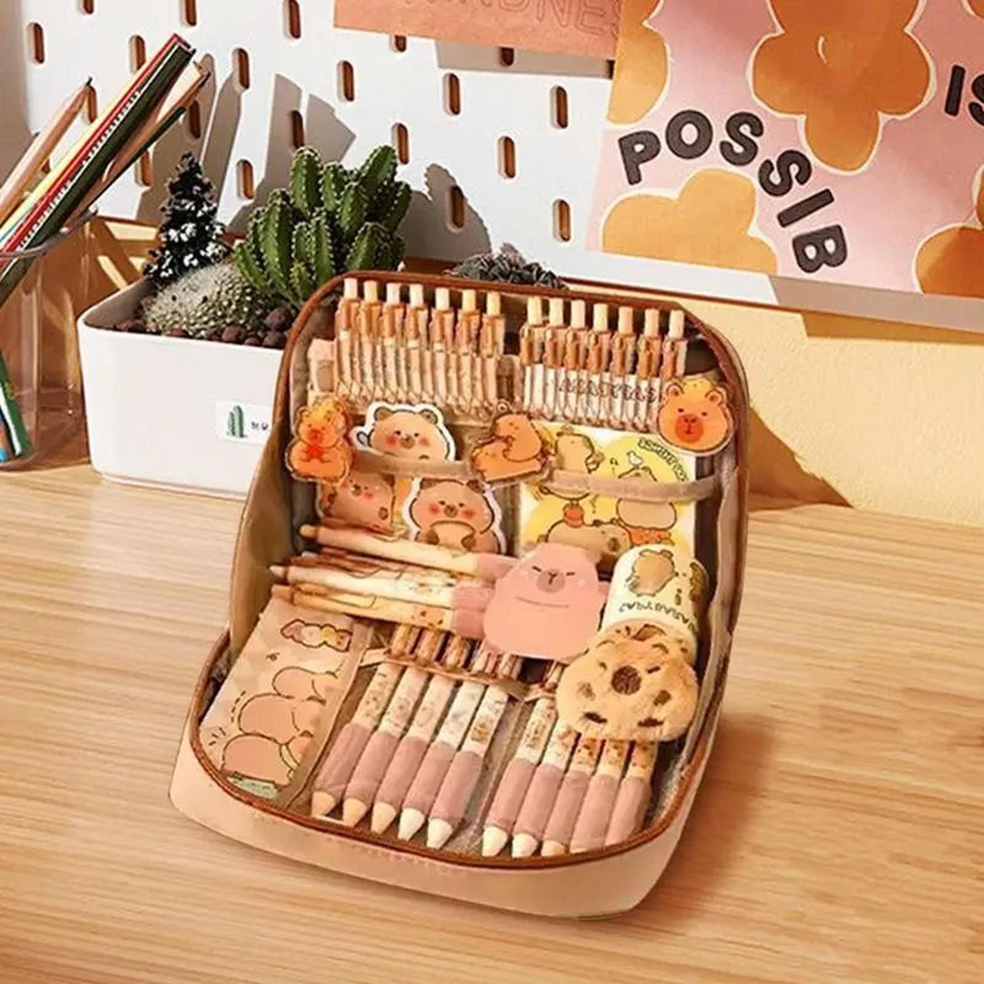 Kawaii Capybara AllInOne Stationery Set  Premium Student Pencil Organizer 1