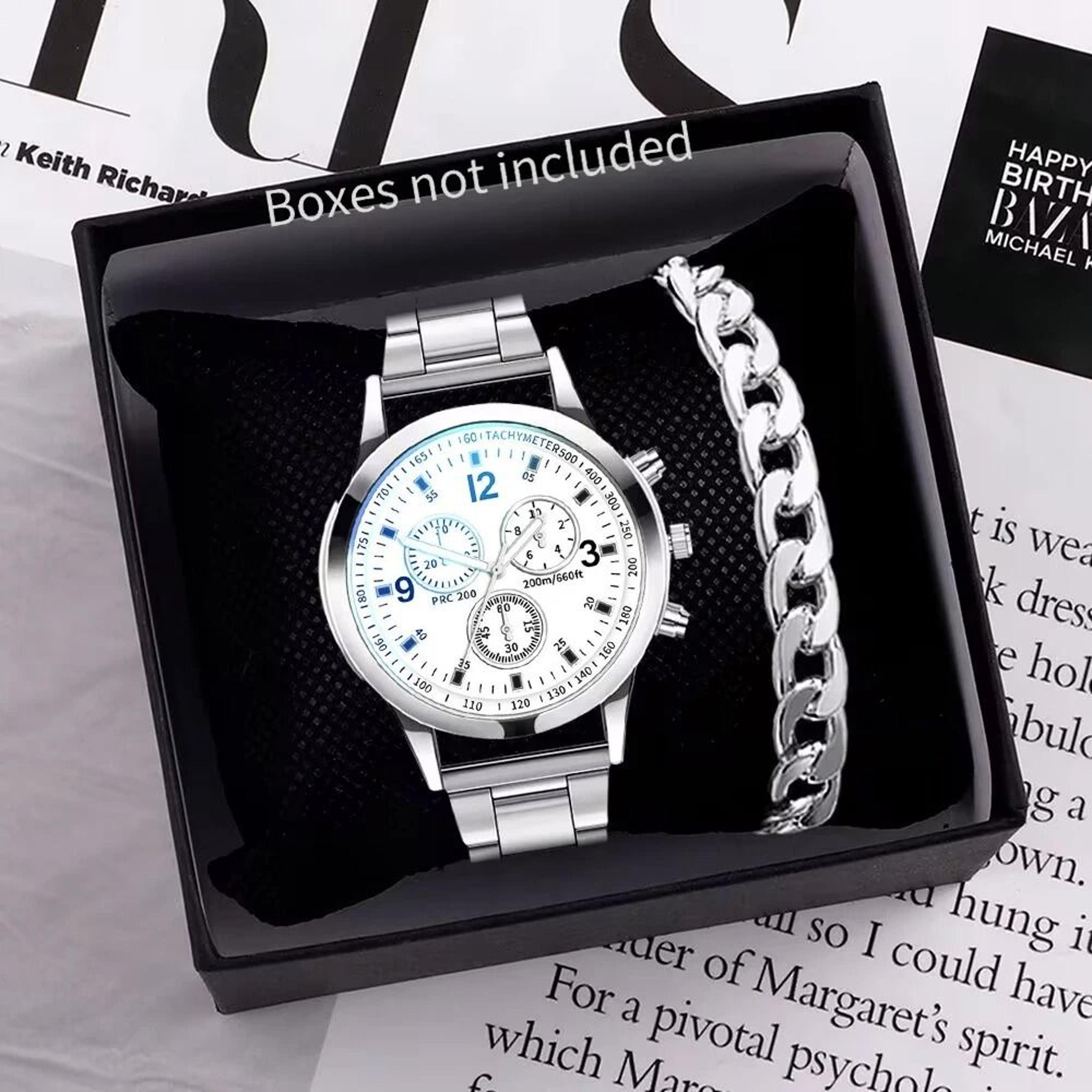 Mens Business Steel Band Quartz Watch  Fashion Timepiece With Matching Bracelet 9