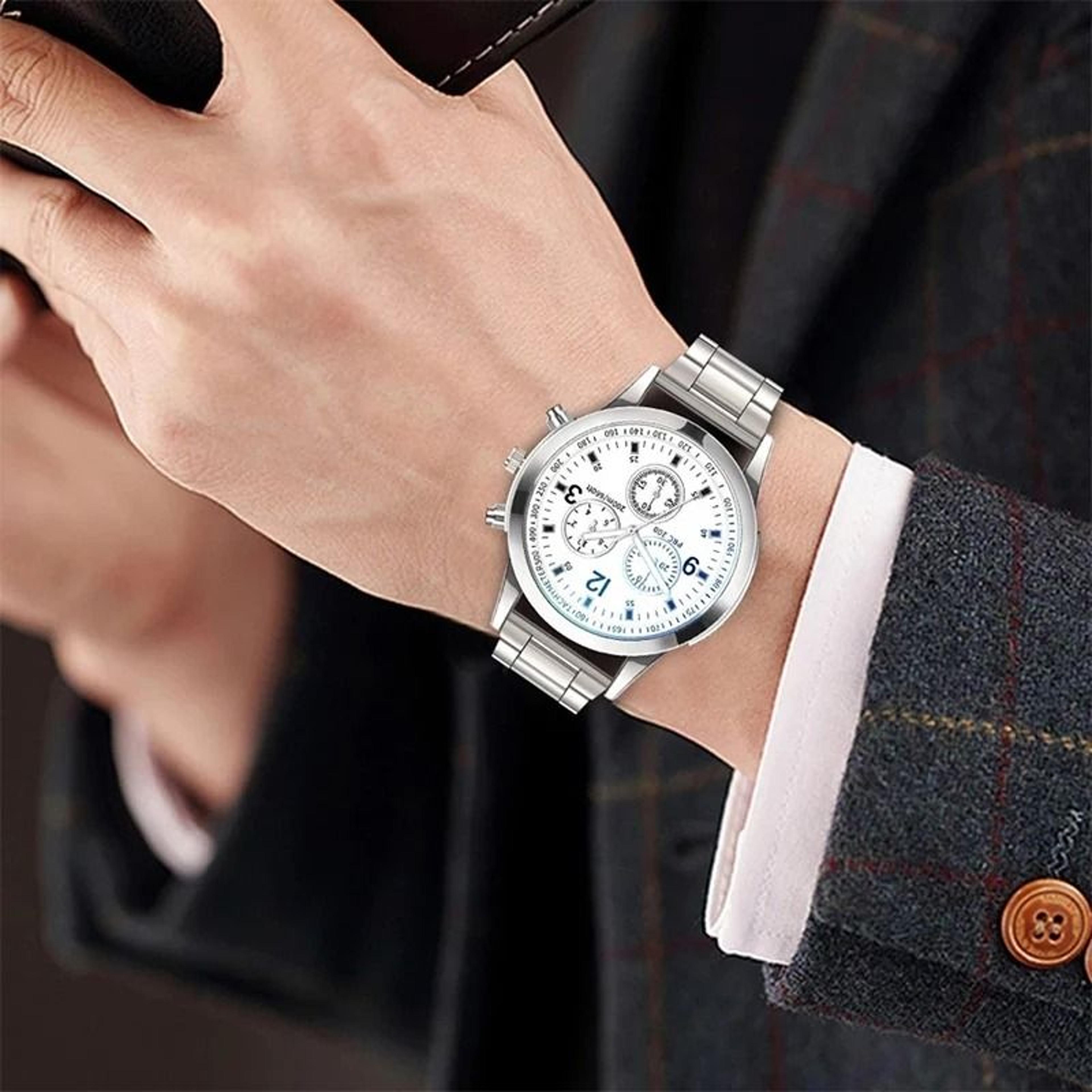 Mens Business Steel Band Quartz Watch  Fashion Timepiece With Matching Bracelet 2