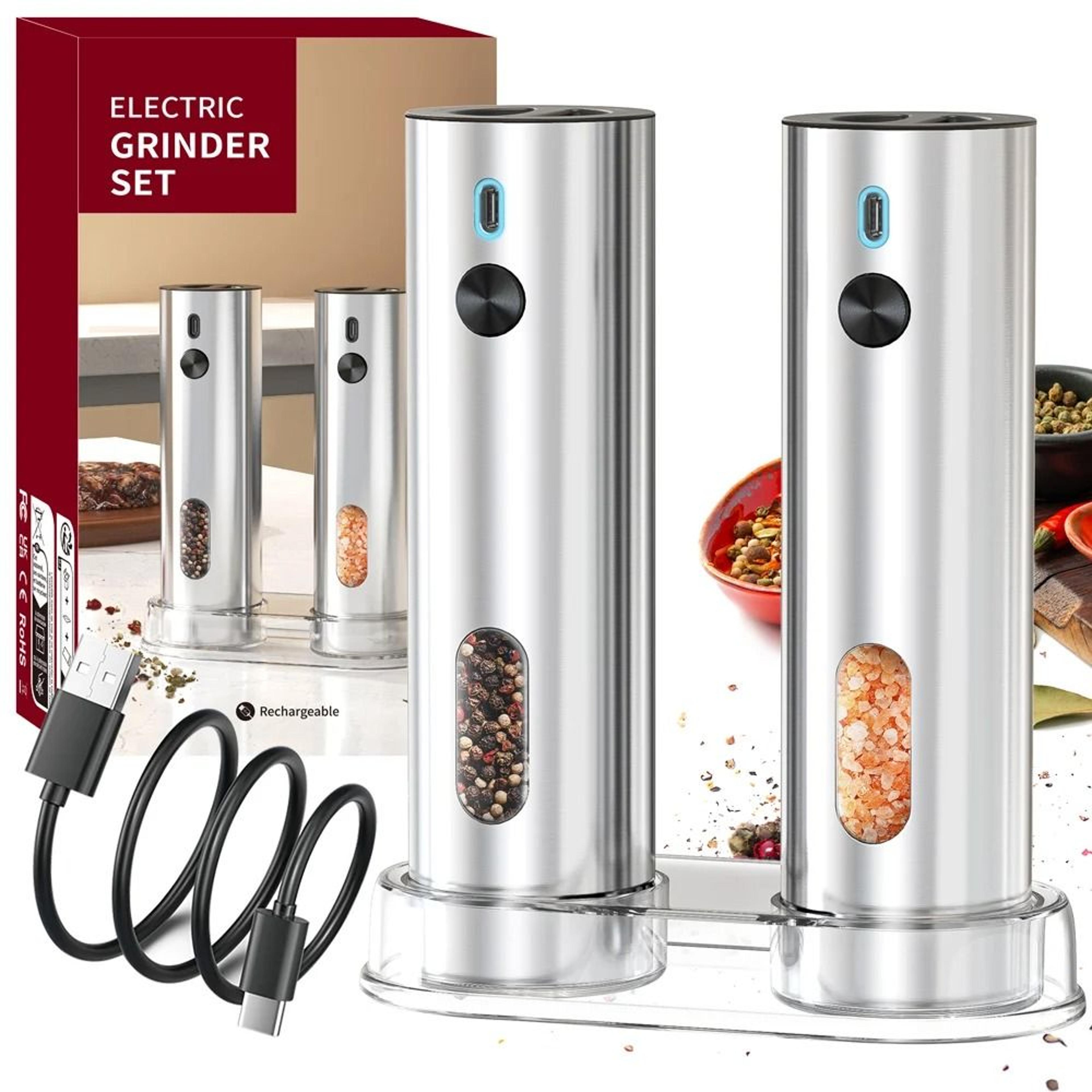 Stainless Steel Electric Pepper Grinder  USB Rechargeable Automatic Mill Set 0